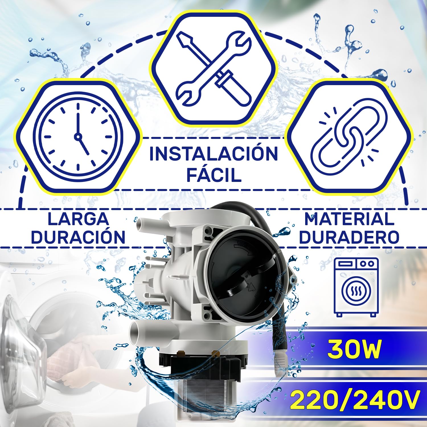 Bomba de Desagüe 30W para Lavadora EAU62263305 5859EN1006B para LG