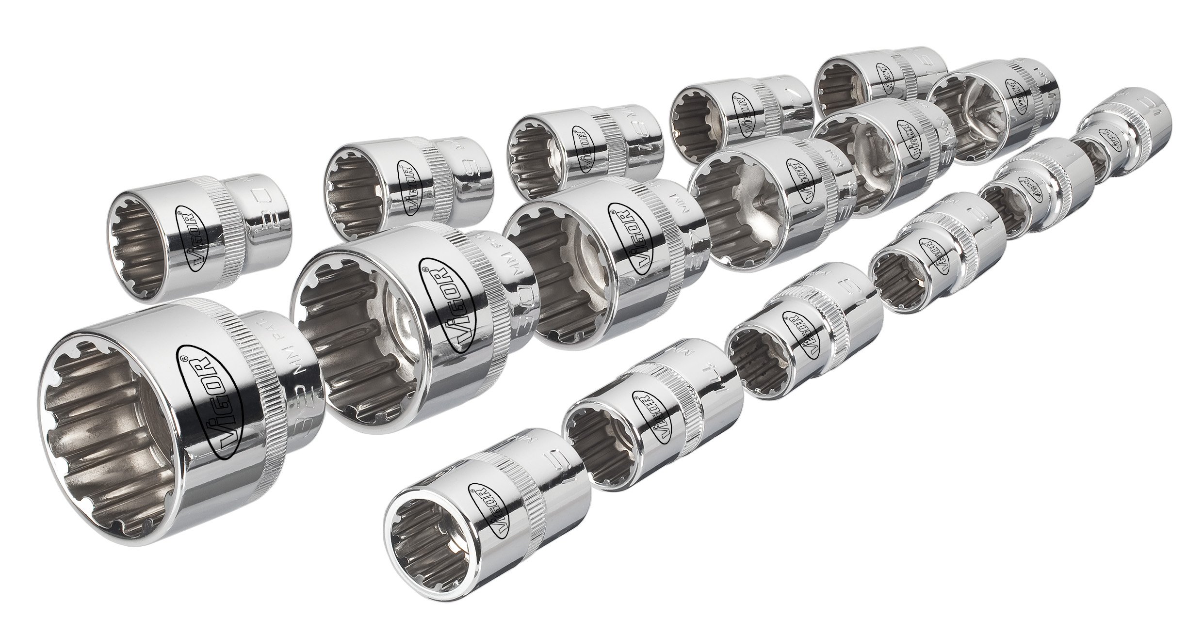 Vigor V1898 Socket Set including Multi-Purpose Profile, 1/2", Variety pack - Image 2