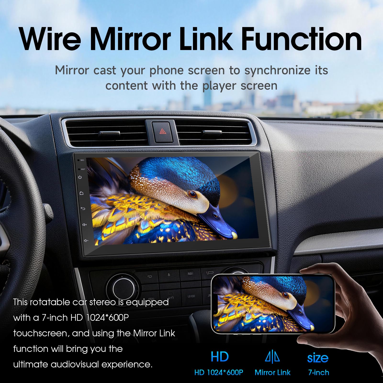 Haudio Radio samochodowe 2 Din z bezprzewodową funkcją CarPlay i Android Auto, 7-calowy ekran IPS z łącznikiem lusterka, GPS, sterowanie głosowe, SWC/FM/RDS/AM, 25 zestawów interfejsu użytkownika