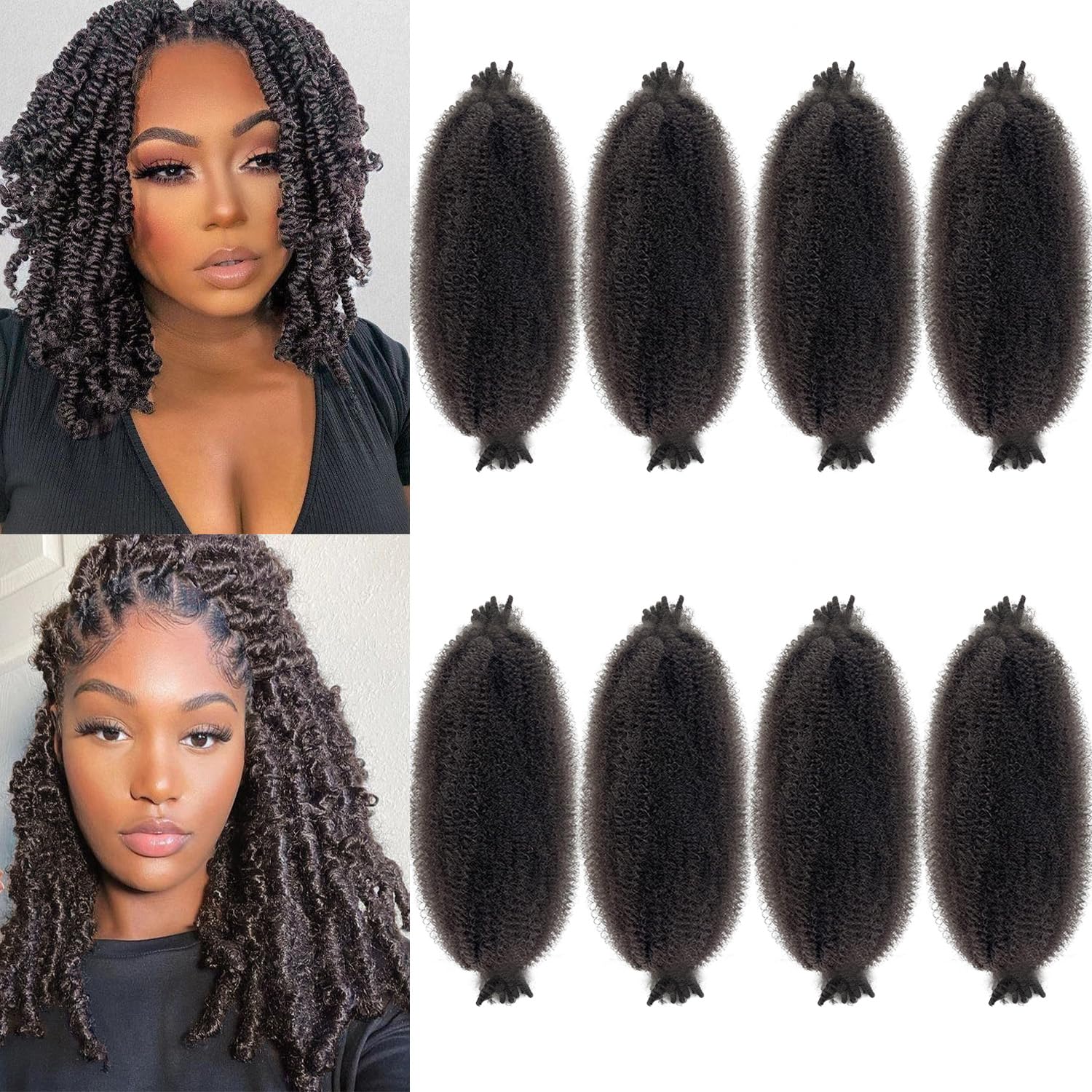 Sunsmilely Wrapping Hair for Soft Locs 12 Inch Marley Twist Braiding Hair Dark Brown Afro Spring Twist Hair for Faux Locs 8 Packs Afro Twist Hair