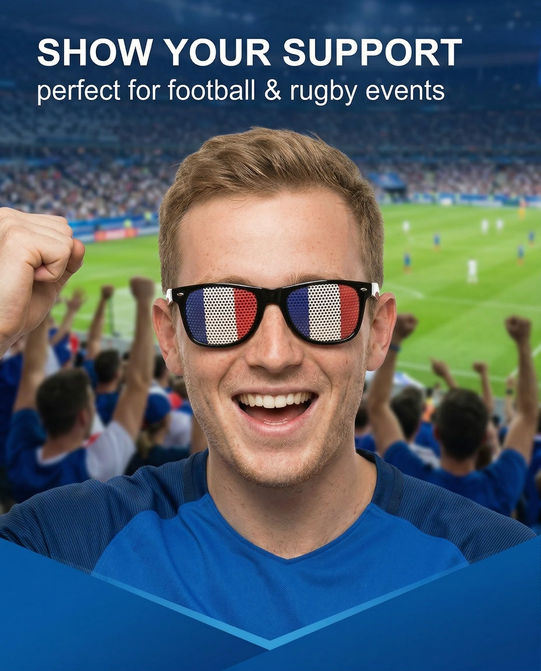 Occhiali Supporter Francia Set 2 Paia Blu Bianco Rosso Accessorio per Tifosi Calcio Rugby