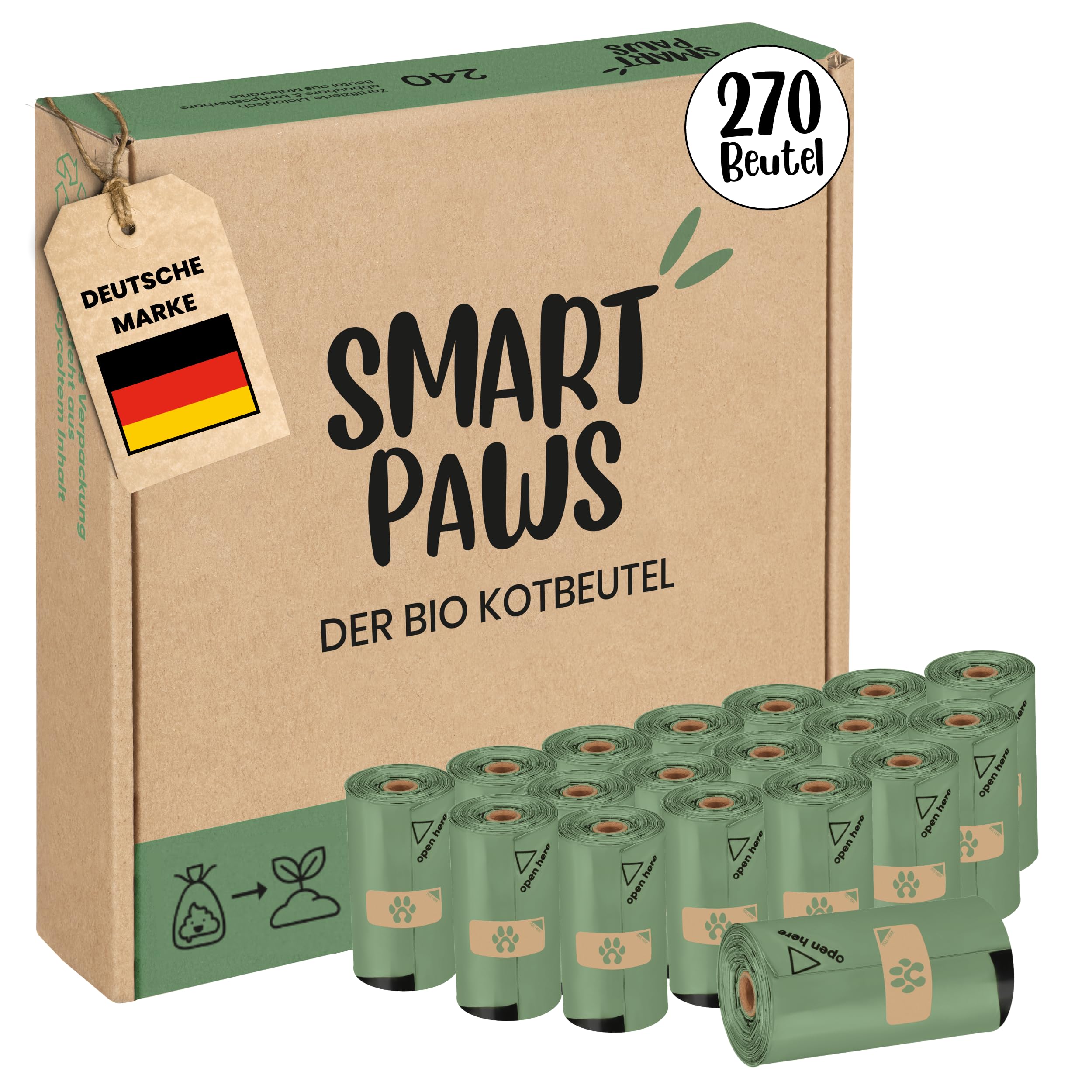 SMARTPAWS Hundekotbeutel biologisch abbaubar (heim- kompostierbar)| 270 zertifizierte Kotbeutel für Hunde | Extra starke Hundebeutel für sensible Hunde – Hund