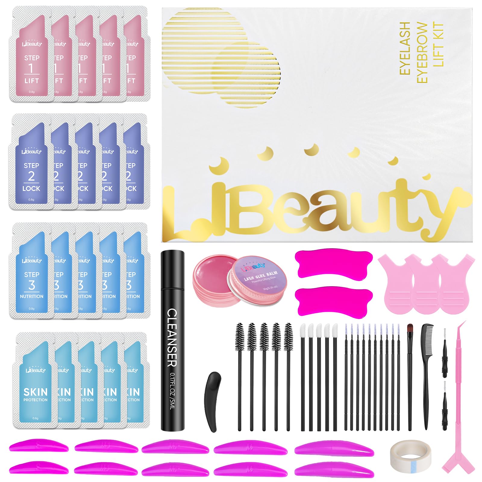 Libeauty Kit Laminazione Ciglia - Lash Lift Kit con Colla Balm e Patch Riutilizzabili Super Adesivi, Strumenti Pratici per Laminazione Ciglia a Casa e Salone