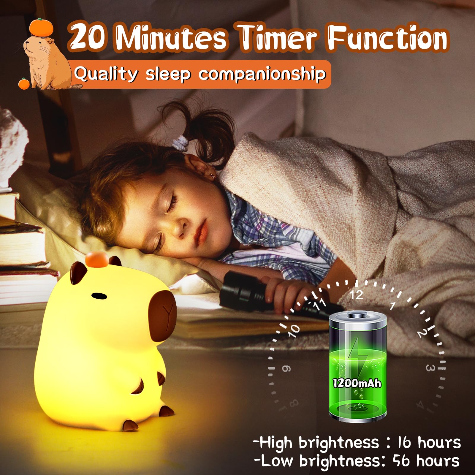 Capybara Night Light for Kids Kawaii Silicone Baby Night Light - Image 4