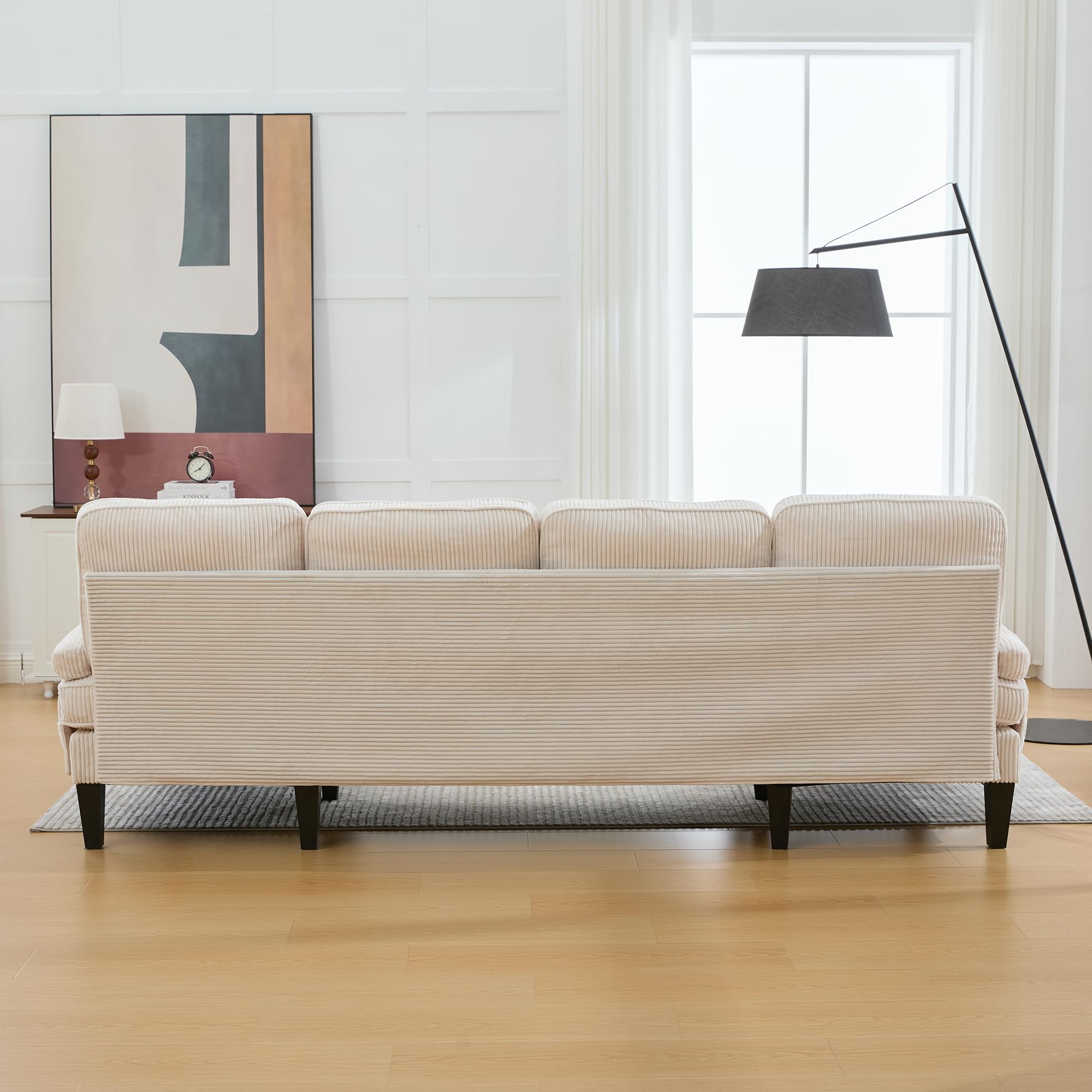 Canapé d'angle Convertible, Canapé 4 Places avec Méridiennes, Porte-Gobelets, Poches Latérales, Ports USB et Type-C, Tissu en Coton Lin, Canape en U pour Salon, Appartement