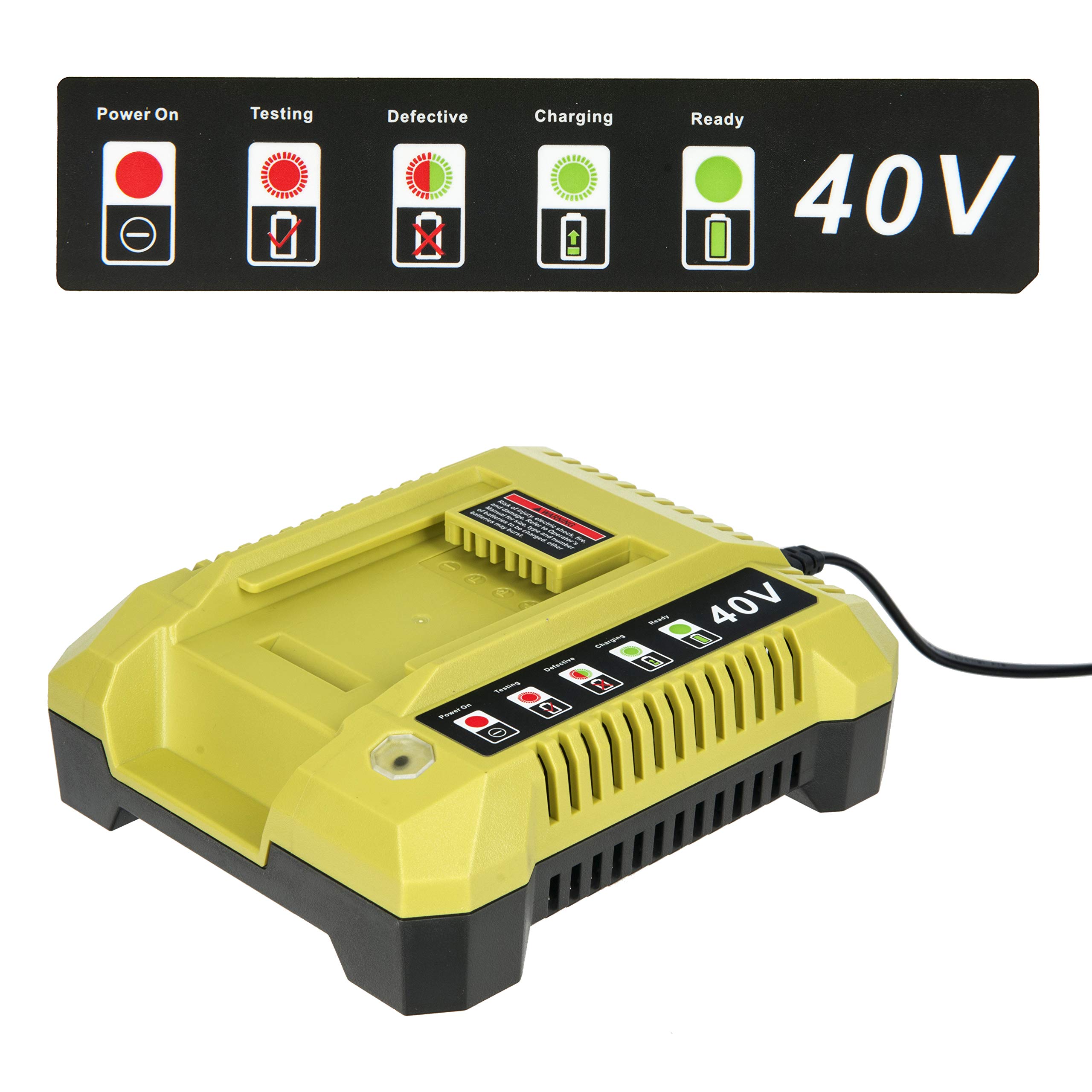 Caricabatterie 40 V per Ryobi 40 V, OP401, compatibile con batterie agli ioni di litio Ryobi da 40 Volt OP4015 OP4026 OP4030 OP4040 OP4050 OP40601