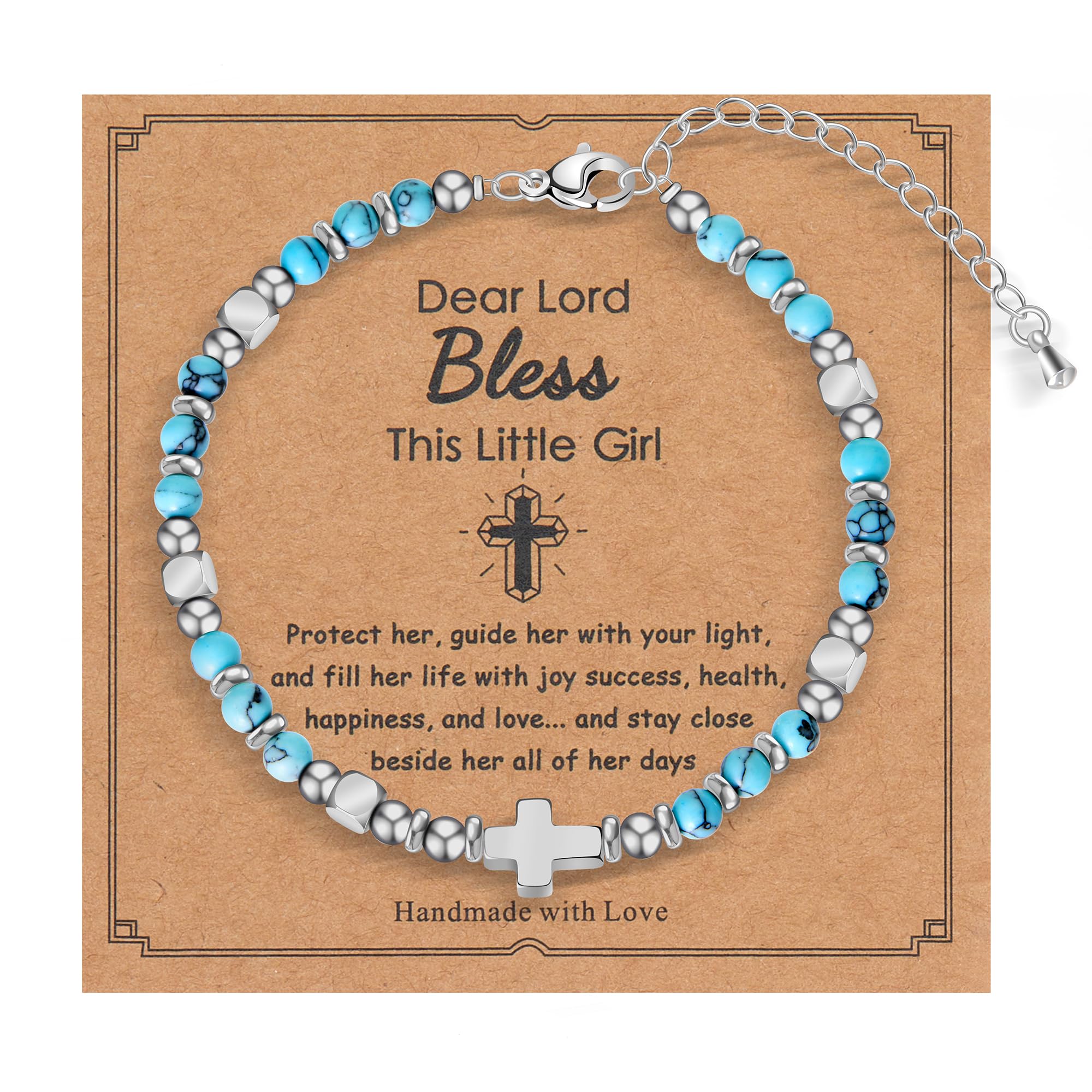 Tiny Natural Gemstone Cross Charm Bracelet, Christian First Communion Gifts for Daughter Girlfriend Mother, Meaningful Jewelry