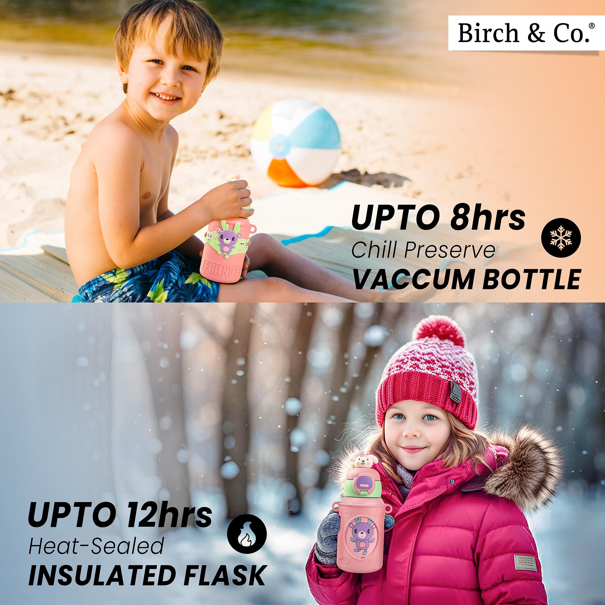 Kids Water Bottle - Water Bottle for School - Sipper Water Bottle for Kids - Waterbottle for Girls and Boys, Stainless Steel 316, Spill-Proof, BPA-Free, Perfect for School and Play, Pink - Image 2 thumbnail