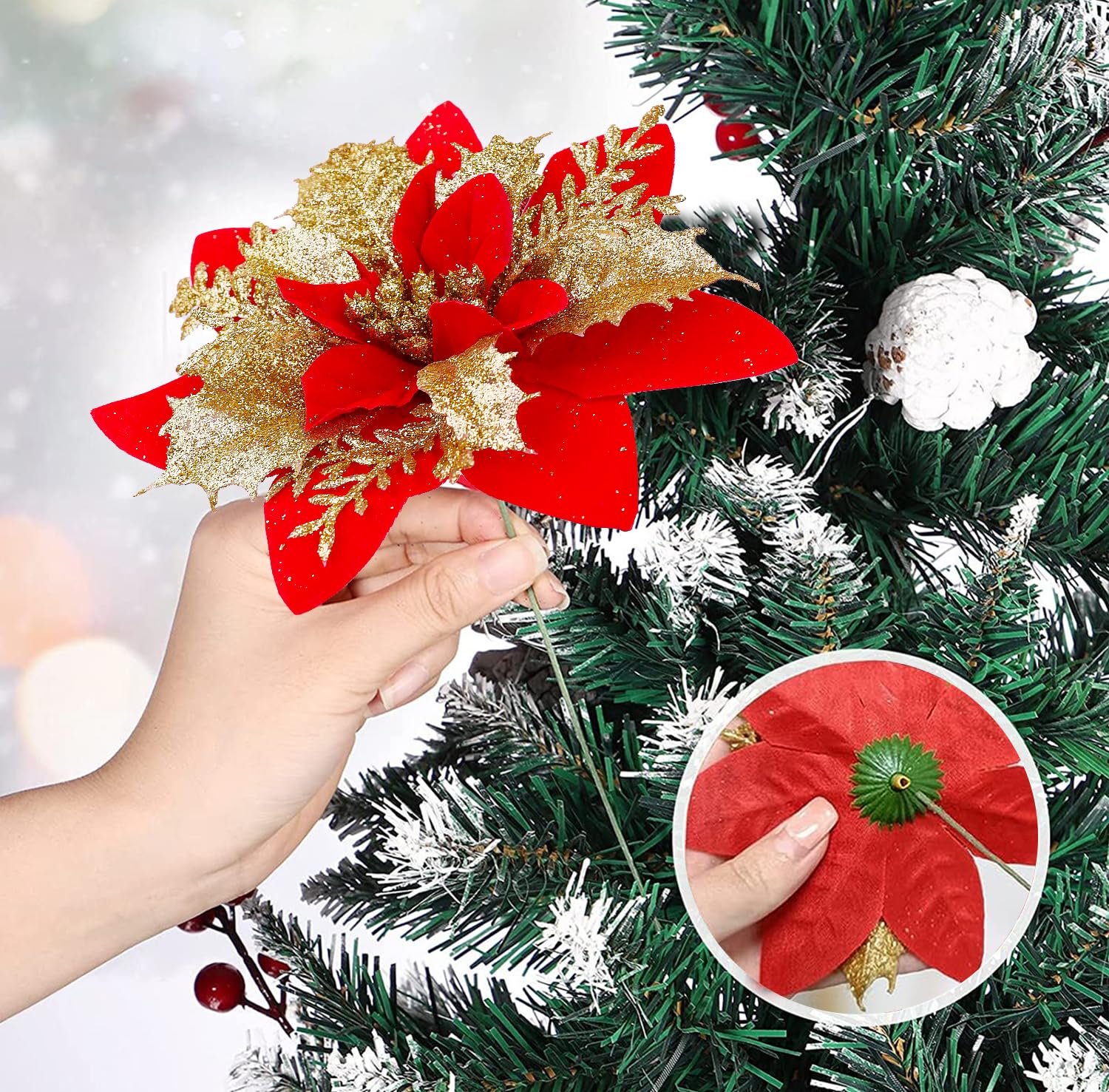 BLAZOR Kunstblumen Weihnachten, Weihnachtsblumen Deko, Glitzer  Weihnachtsstern Knstlich Weihnachtsdeko Blumen, Knstliche Blumen fr  Christbaumschmuck, Hochzeitsdeko, Neujahr Ornamente. : Amazon.de: Kche,  Haushalt & Wohnen