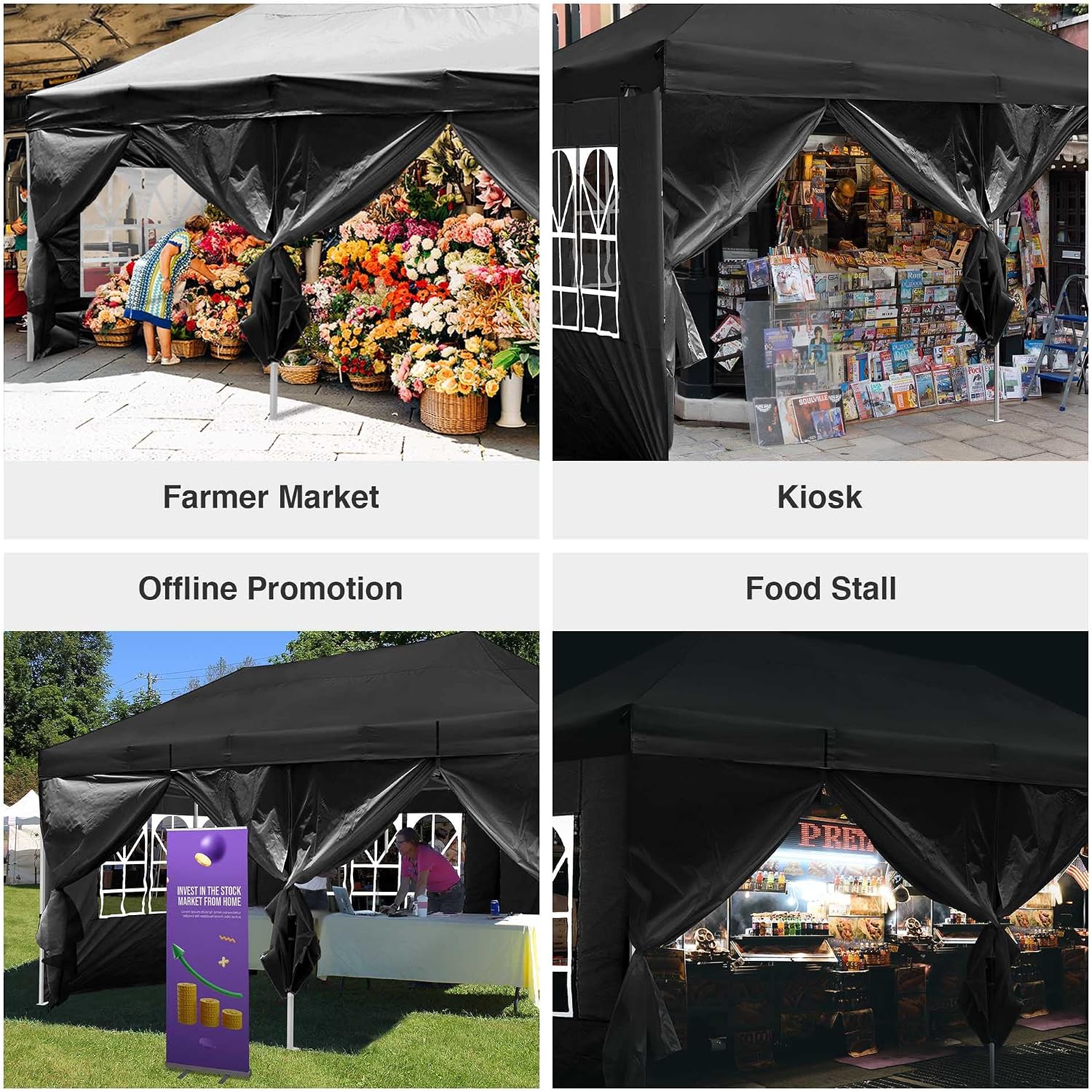 Yescom 10x20' Heavy Duty Enclosed Pop Up Canopy Folding with 4 Sidewalls for Outdoor Event Vendor Farmer Flea Market Tent