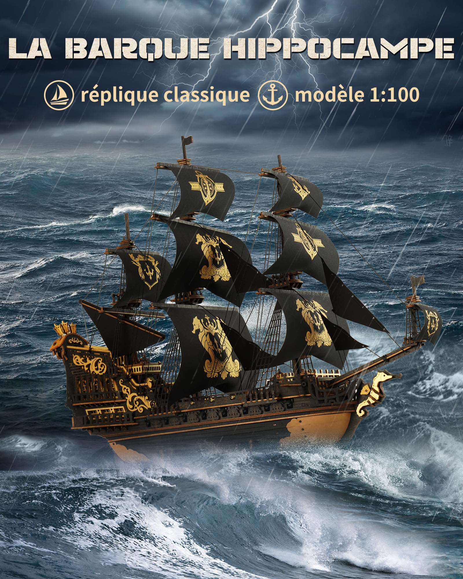 ROKR Maquettes de bateau en bois 3D à construire pour adultes, voilier mécanique à monter soi-même, maquettes de bateaux à construire pour adultes, barque hippocampe MCB02