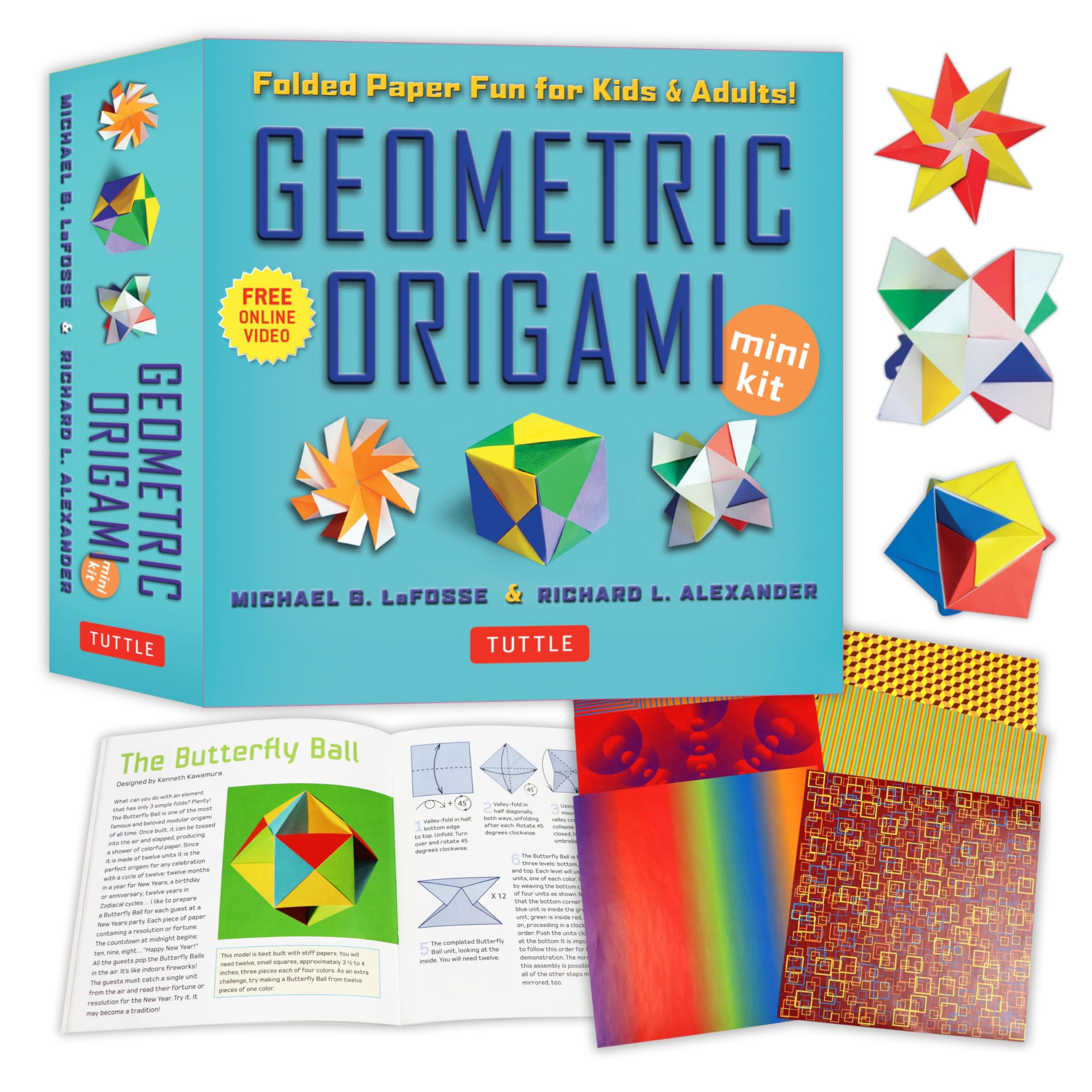 Geometric Origami Mini Kit: Folded Paper Fun for Kids & Adults! This Kit Contains an Origami Book with 48 Modular Origami Papers and Instructional Videos