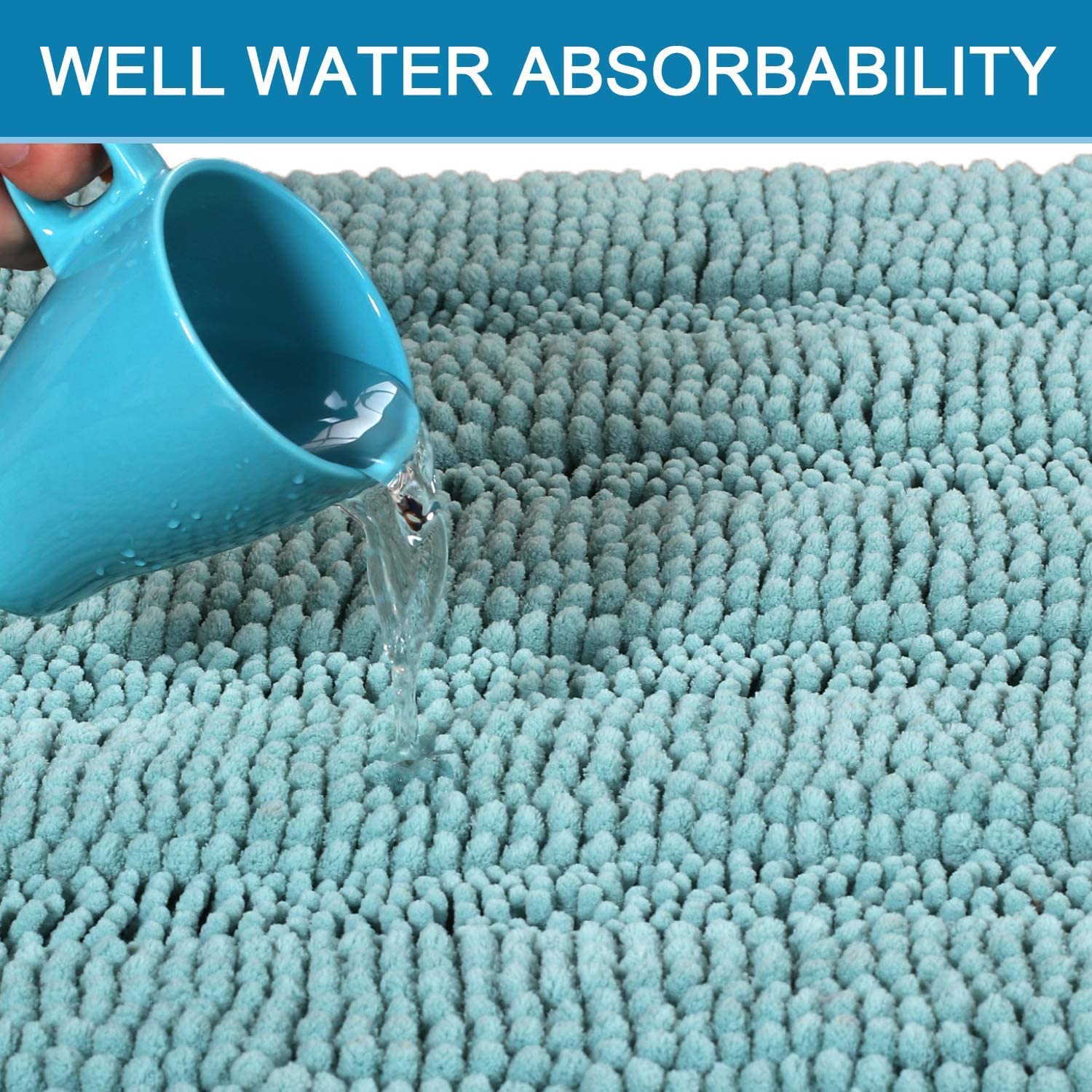 Tapis de bain antidérapant en chenille à poils longs, doux et confortable, 150 x 50 cm, parfait pour salle de bain, chambre à coucher et douche