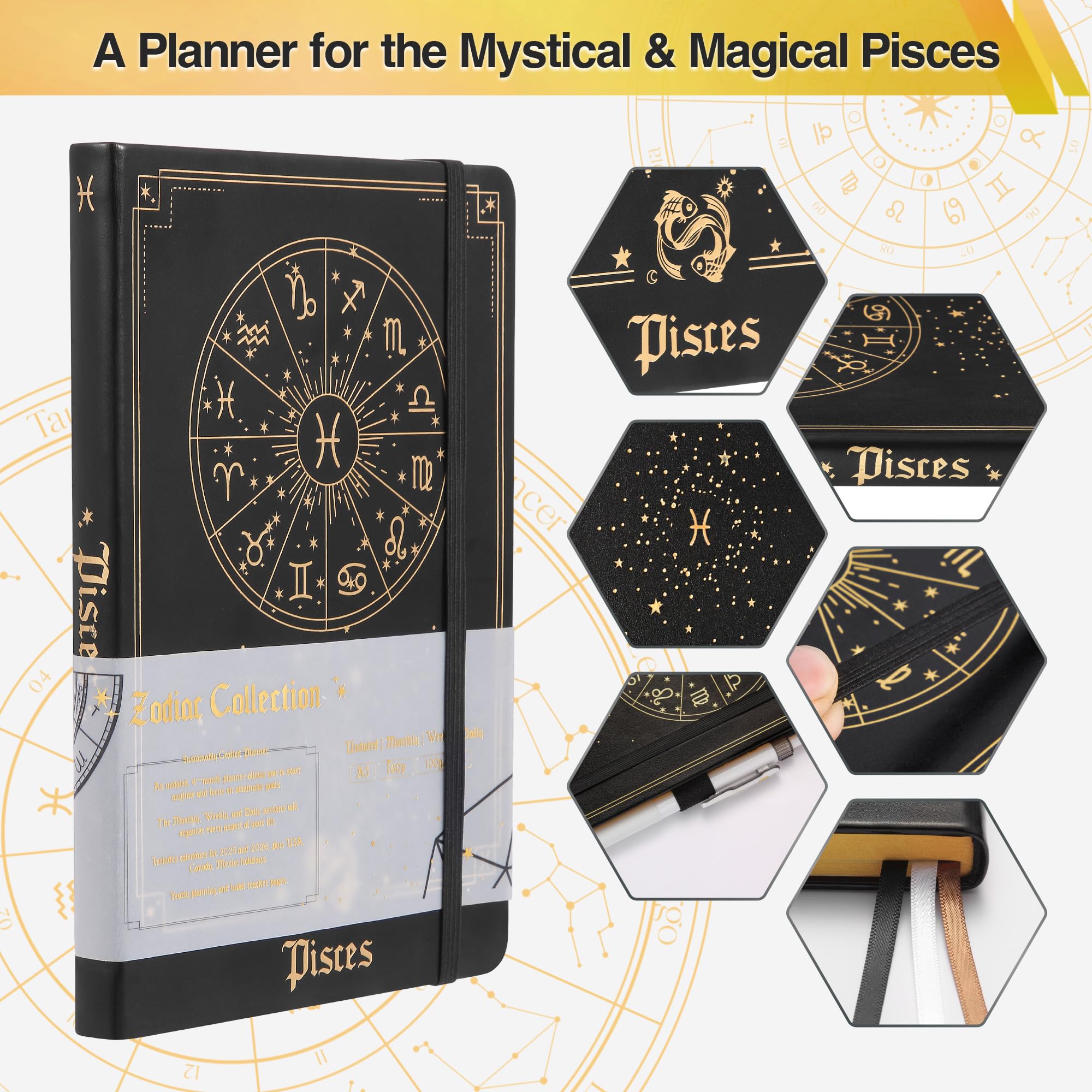 AuroPlanner Pisces Zodiac - Agenda giornaliera, settimanale, mensile, formato A5