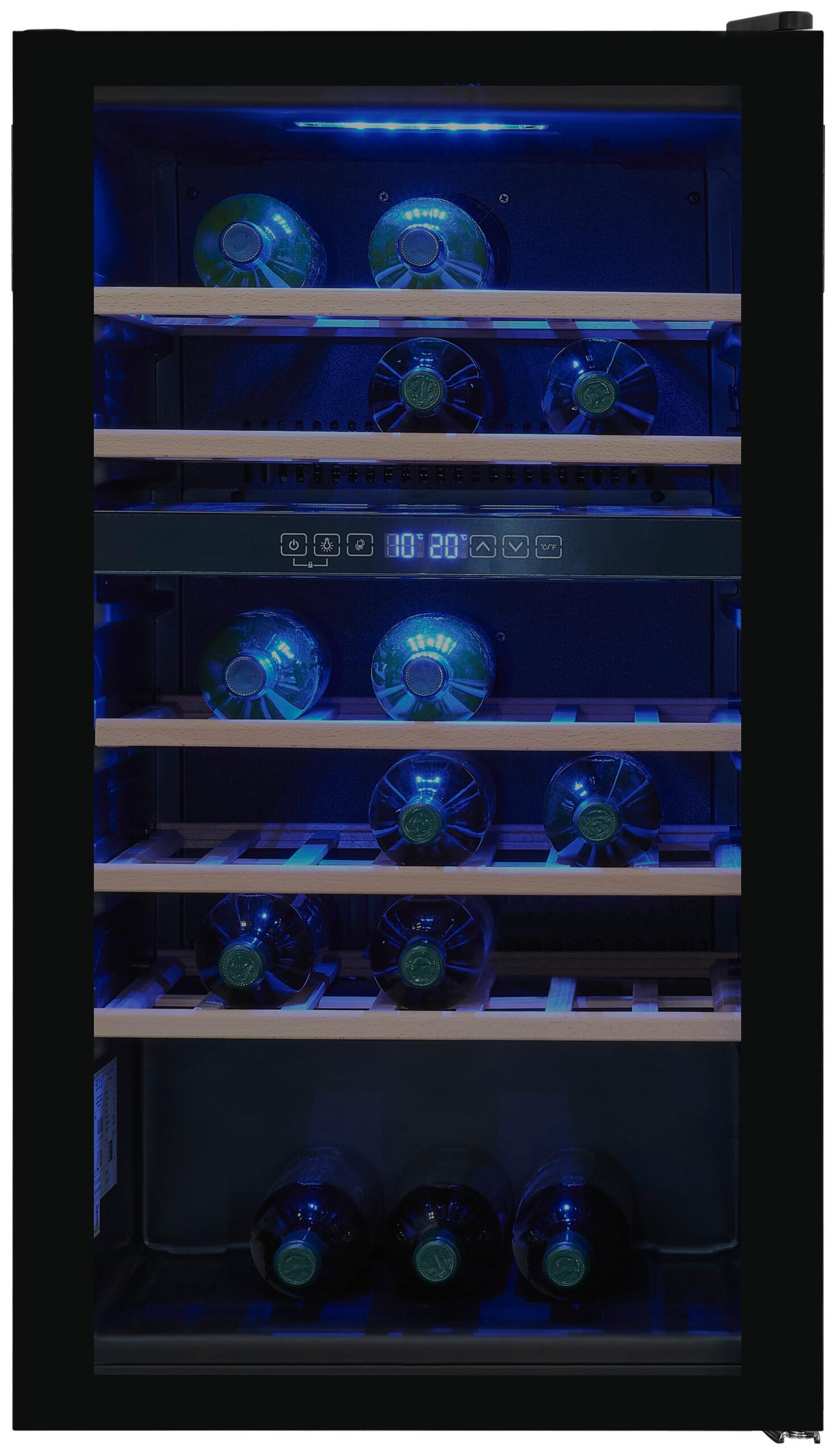 Exquisit® Vinoteca para 45 Botellas, 119L, Negro, Clase G, Dos Zonas de Temperatura 5-20°C, Control Digital LCD, Puerta Reversible de Cristal, Iluminación LED, Medidas (86,5 x 49,0 x 58,0 cm).