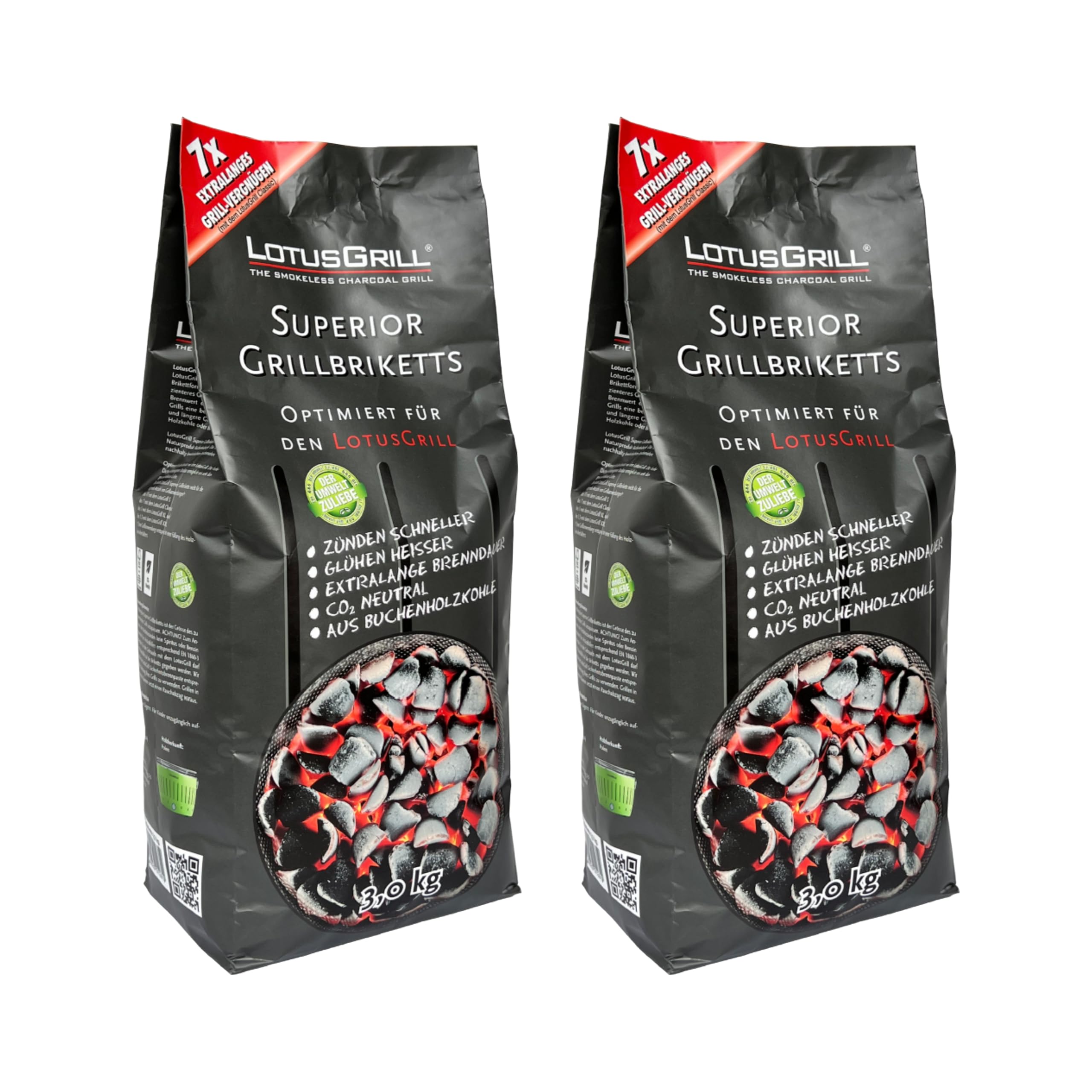 Lotusgrill Charcoal 2 X 3 Kg Superior Bbq Briquettes Made Of Beech Economy Pack, Co2 Neutral – Lits Fast Burning Time Up To 3 Hours With Classic Grill, Made Of Beech Extremely Low Smoke