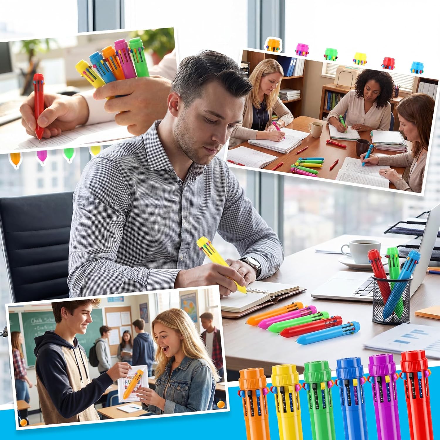 Epakh 48 Set End of Year Student Gifts Bulk 10 in 1 Multicolor Retractable Ballpoint Pens with Gift Cards for Students Classroom School Graduation Party Favors Teacher Appreciation Supplies