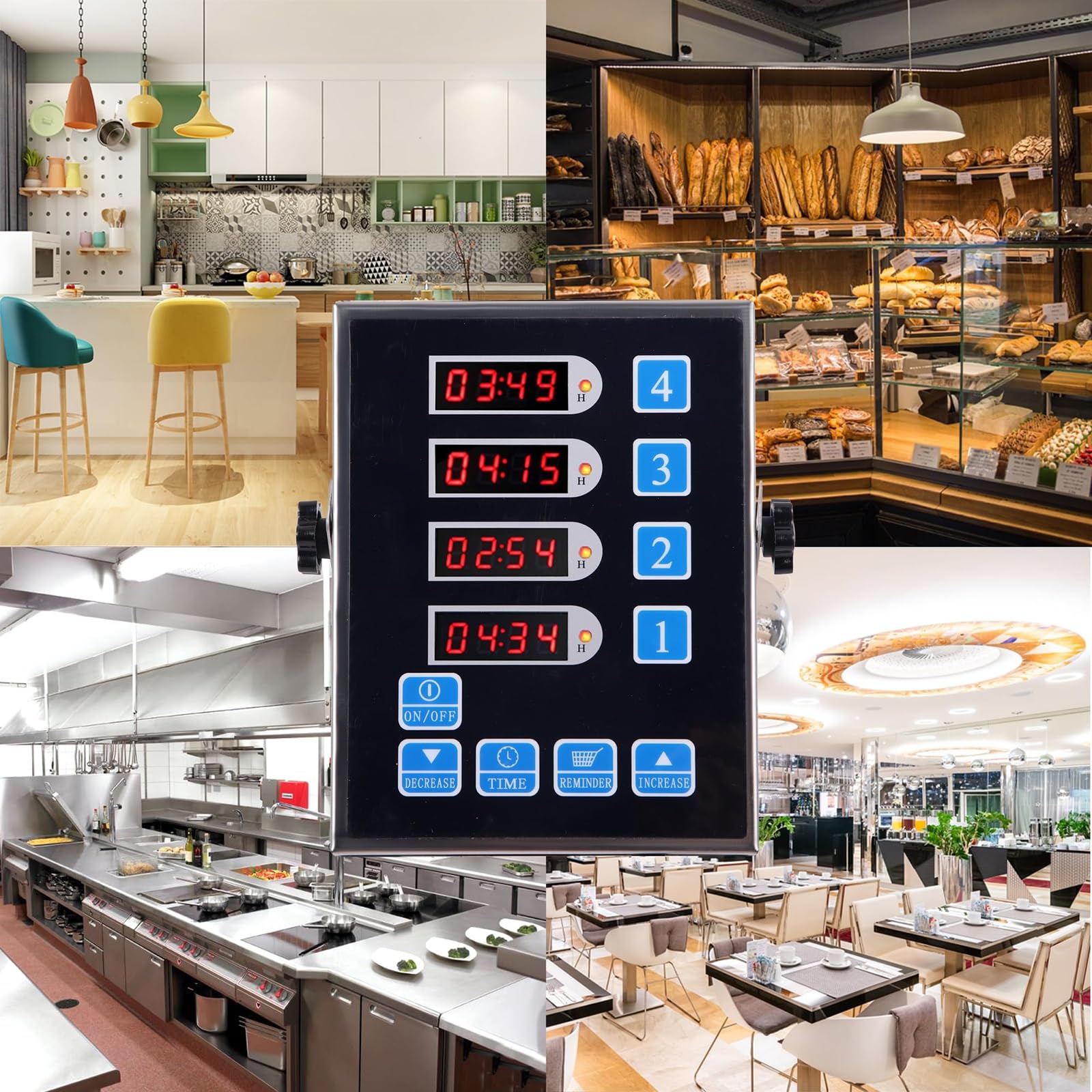 Timer di Cottura, Timer Commerciale a 4 canali, Timer da Cucina, Timer da Cucina for polli - Promemoria Orologio Timer Ristorante in Acciaio Inossidabile, Eventi Multipli con Allarme Rumoroso