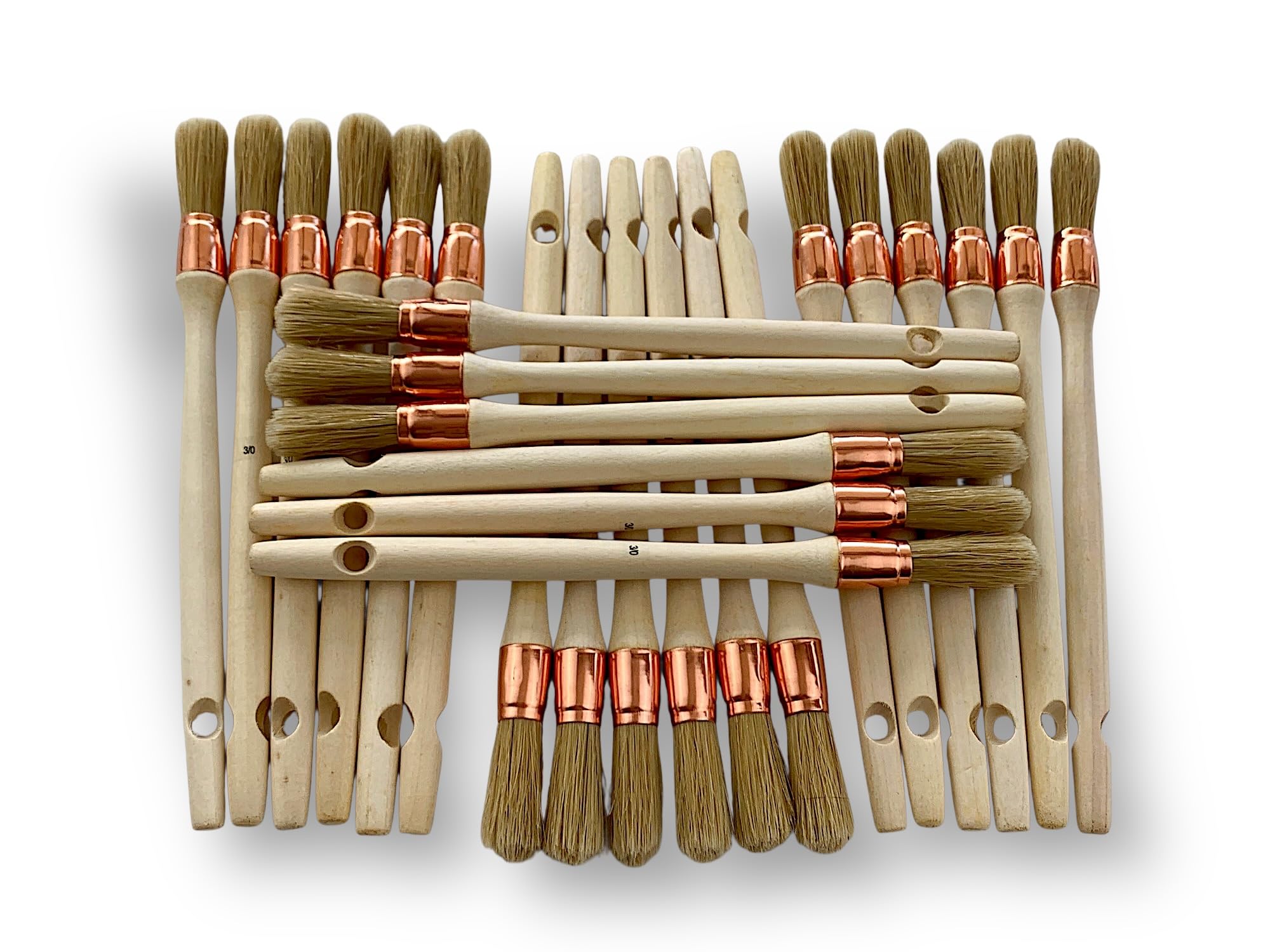 Juego de 24 pinceles de pulgadas | Cepillo redondo Ø15 mm de seda blanca | Mango de madera en bruto | Virola de cobre | Ideal para pintura de persianas, molduras, zócalos y angulares | Kibros 370D15