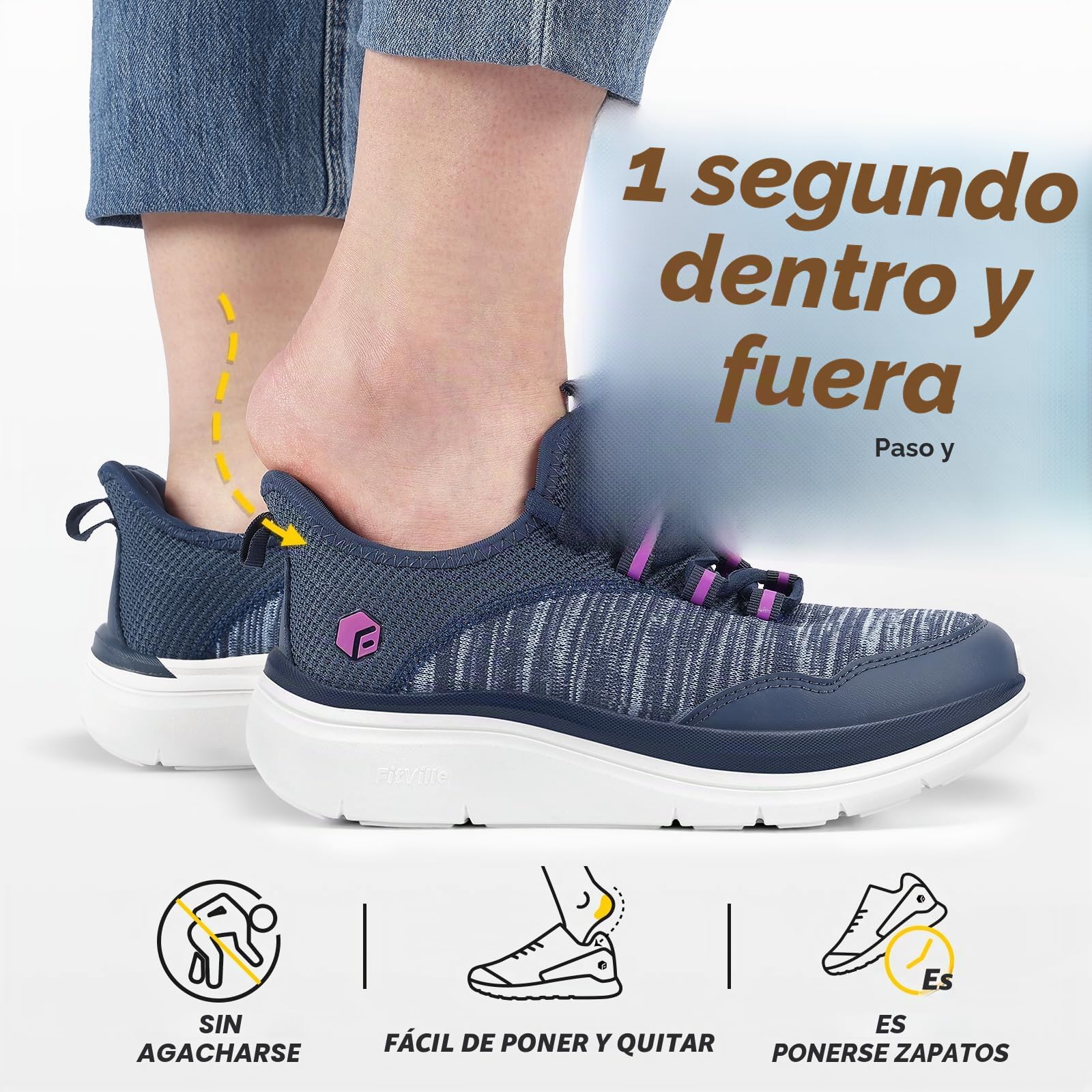 FitVille Zapatillas Anchos Caminar Mujer Zapatos Casual Sneakers Gimnasio Comodos Calzado Deportivas Ligeras