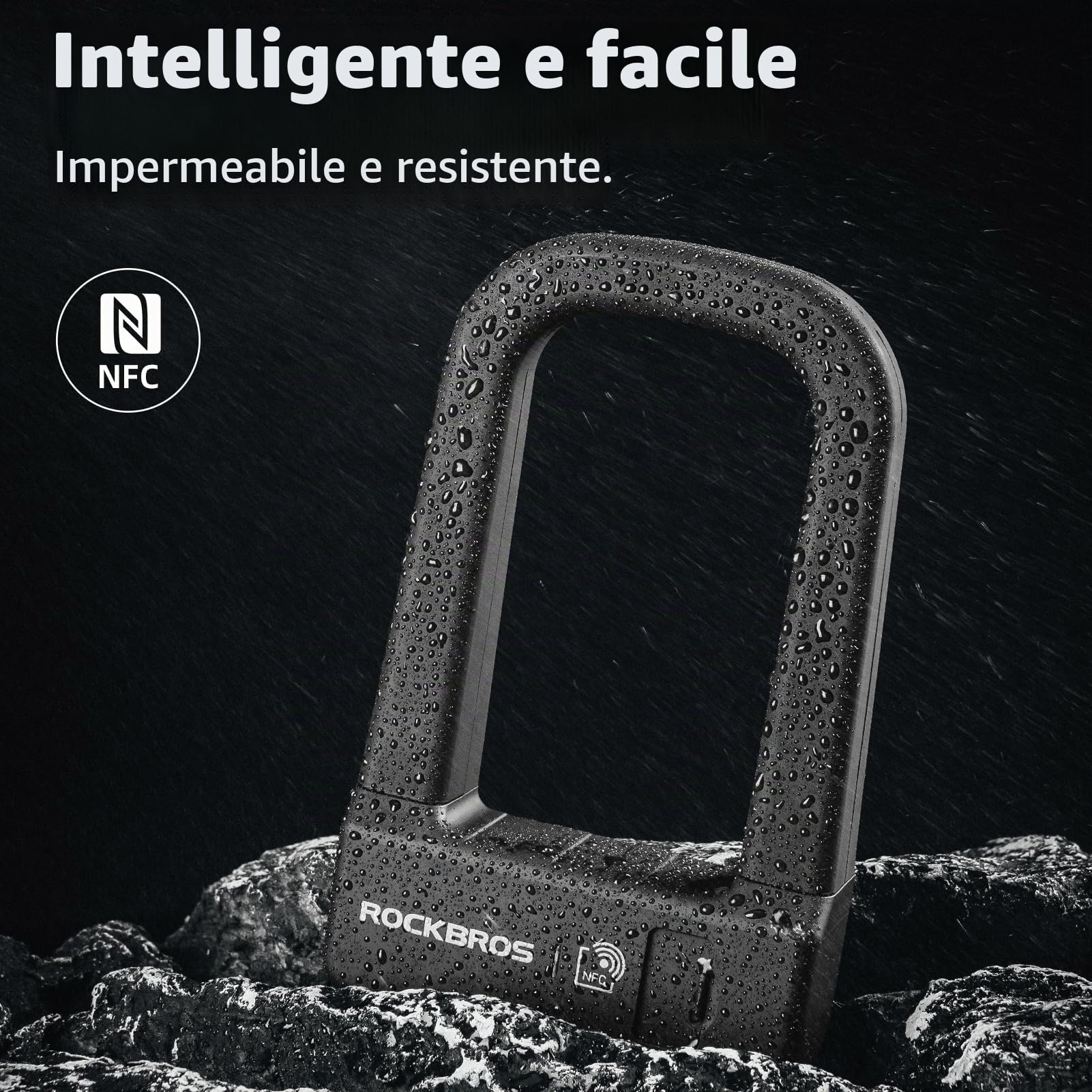 ROCKBROS Lucchetto a U per Bicicletta con NFC, Lucchetto di Sicurezza per Bici Ricaricabile e Antifurto, U-lock per MTB, Bici Pieghevole, Scooter, Monopattini Elettrico