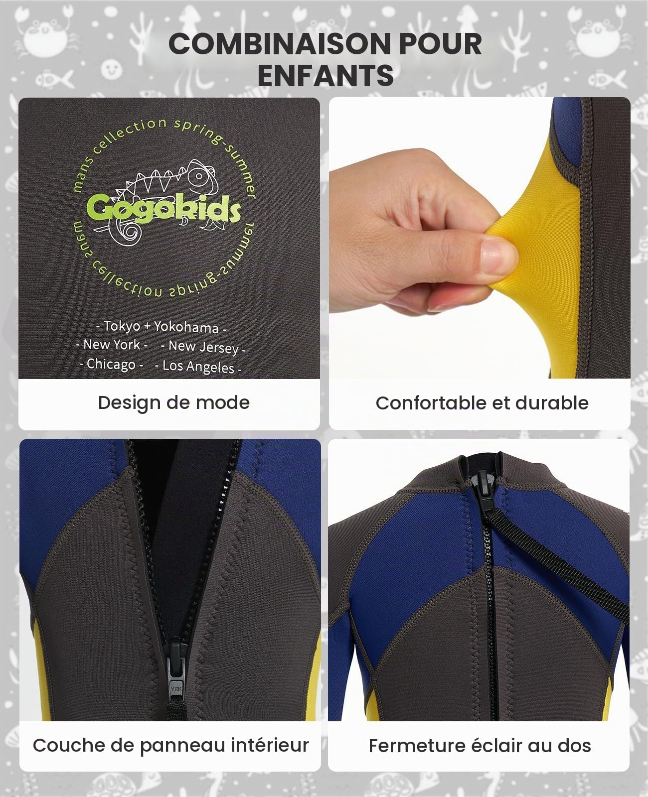 Gogokids Combinaisons Humides pour Enfants, Maillot De Bain Néoprène pour Garçon Une Pièce Thermique 2.5MM Combinaison De Plongée Protection Solaire UV 50+