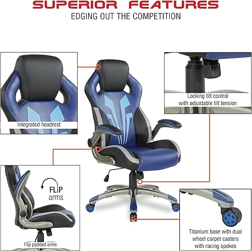 Miniatura 3 de OSP Home Furnishings Ice Knight - Silla ergonómica ajustable de piel sintética con respaldo alto y soporte lumbar integrado y brazos abatibles