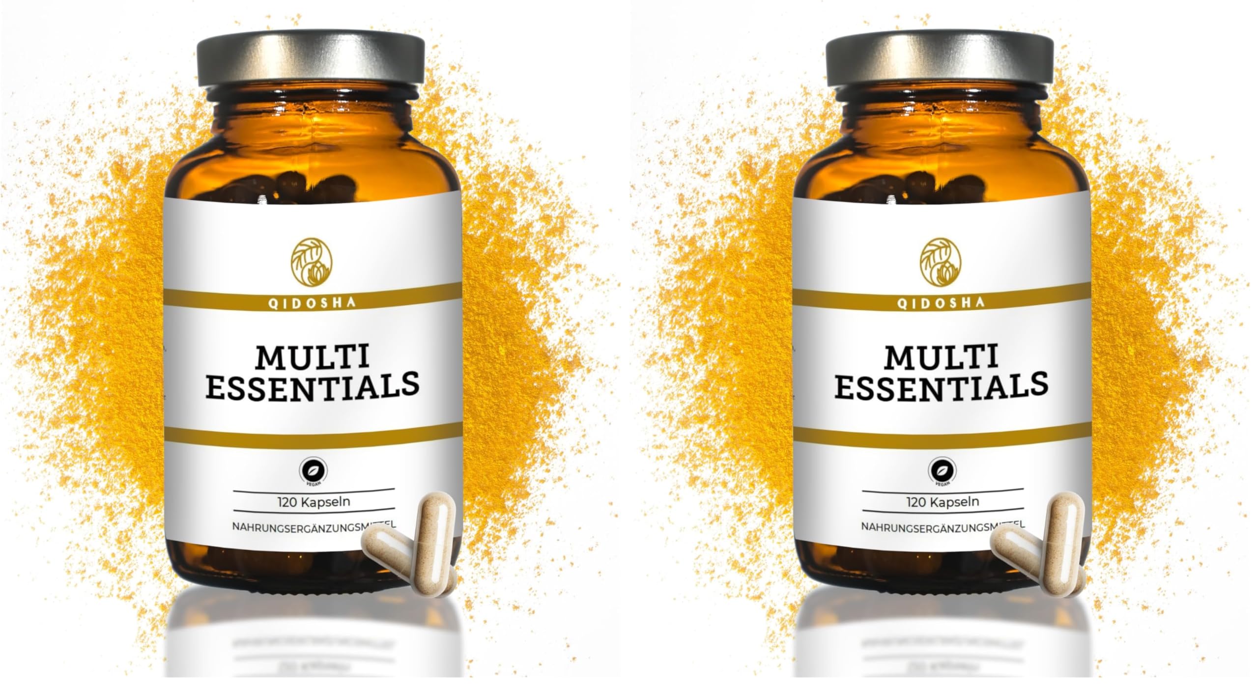 QIDOSHA® Multi Essentials – Deine tägliche Rundum-Versorgung mit allen relevanten Vitaminen, Mineralstoffen, Spurenelementen & sekundären Pflanzenstoffen, 120 Kapseln im Apothekerglas (Packung mit 2)
