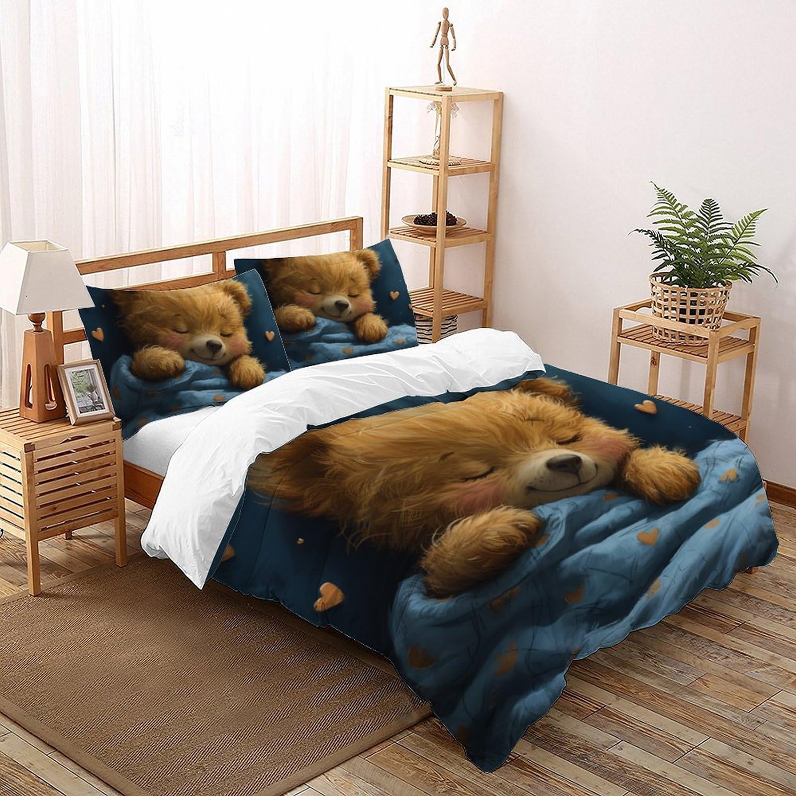 Housses de couette simple 3D ours mignon parure de lit 3 pièces à glissière 220x240cm