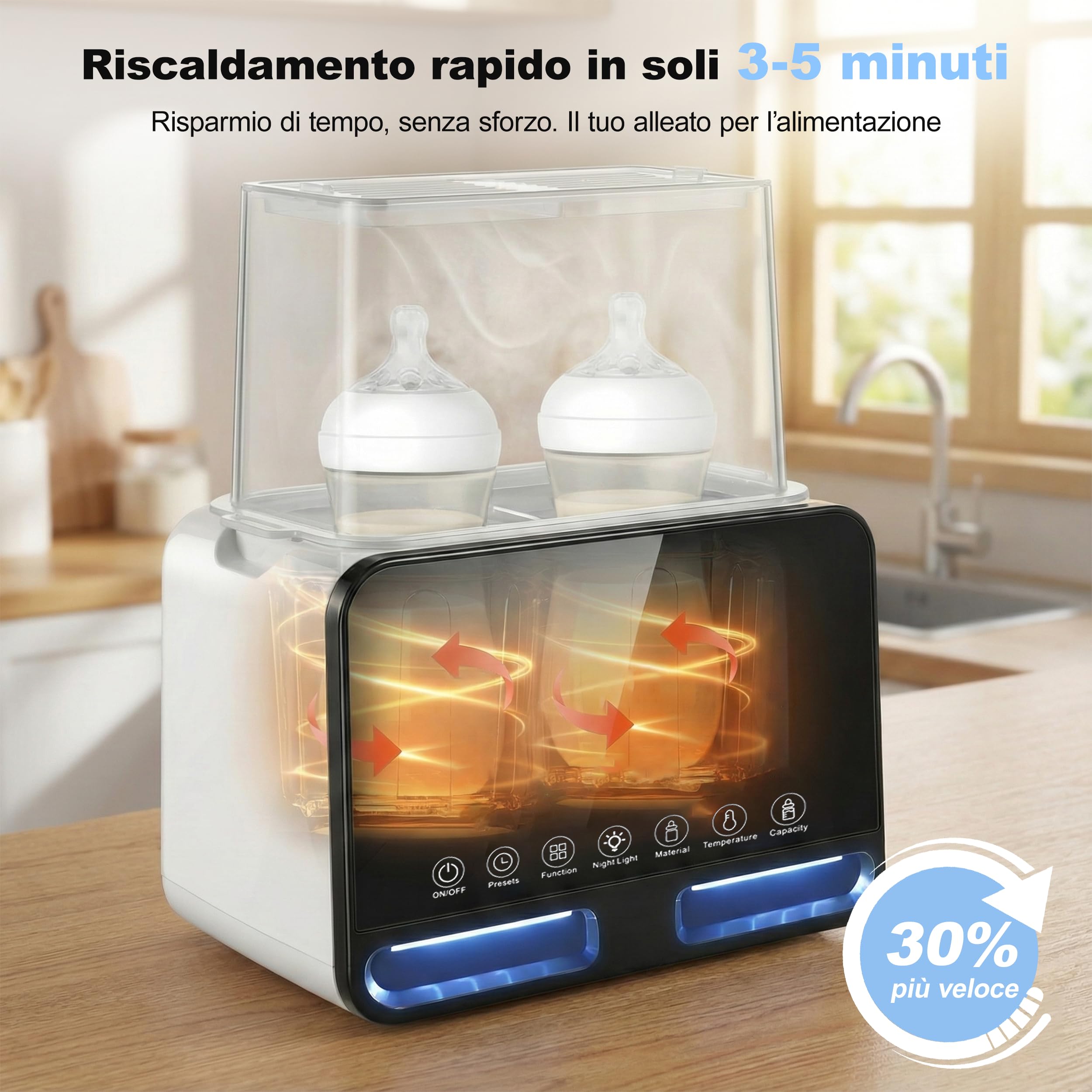 Carehabi Scaldabiberon per 2 Biberon, Bianco – Scaldabiberon 4-in-1 con Sterilizzatore e Regolazione della Temperatura, Scaldapappa per Riscaldare e Scongelare Alimenti