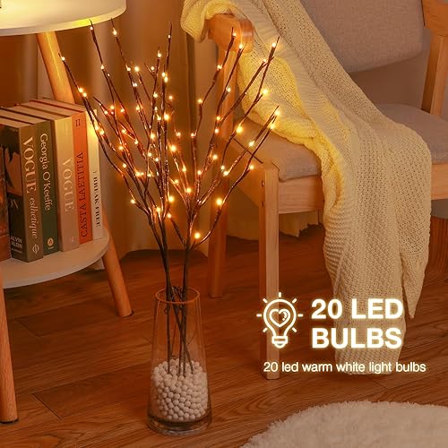 Miniatura 2 de Jcocylse Árbol de abedul iluminado de 29.7 pulgadas para decoración de Navidad, paquete de 4 árboles de Navidad artificiales con 20 luces LED,