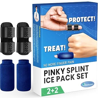 Pinky Splint and Ice Pack 2+2 Set Small Finger Pain Relief Set for Kids, Pinky Brace for Knuckle Immobilization, Straightening Arthritis, Mallet Finger, Fits Thumb, Ring, Pinkie, Little Fingers