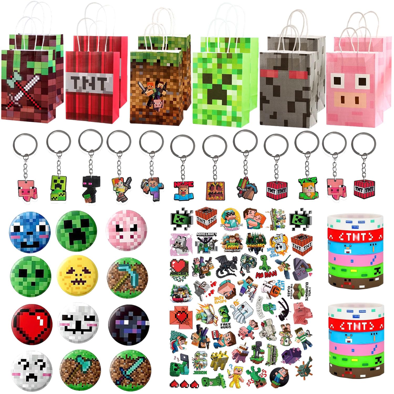 Yisound123 98 piece party bag filler set Party Bag Fillers, Party Favours Keychain Party Bags Button Pins Stickers Party Supplies Goodie Bag Fillers for Kids Boys (Green)