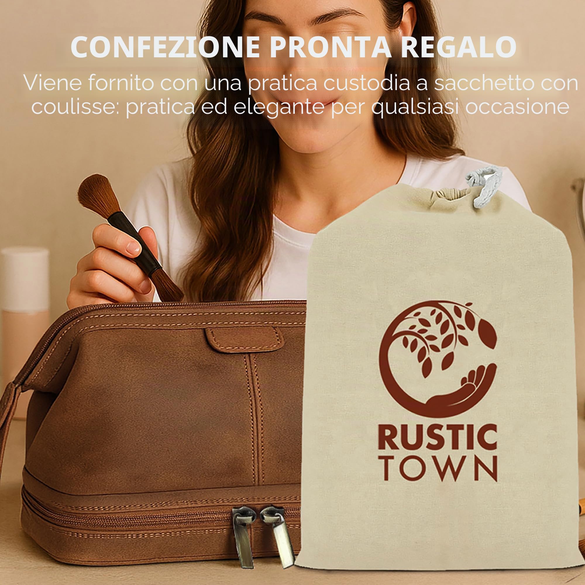 Beauty Case Uomo Pelle - Borsa da Toilette Viaggio Pelle Pieno Fiore | Doppio scomparto, tasca posteriore con zip, fodera impermeabile, organizer barba e profumo, accessori borsa da trucchi donna