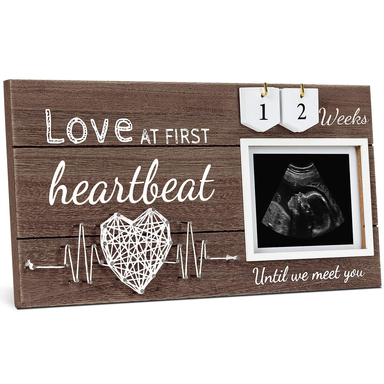 Garybank Love at First Heartbeat Ultrasound Picture Frame, Baby Announcement with Changeable Pregnancy Week Numbers, Pregnancy Must Have Sonogram Photo Frame, Gender Reveal Gifts for Expecting Mom