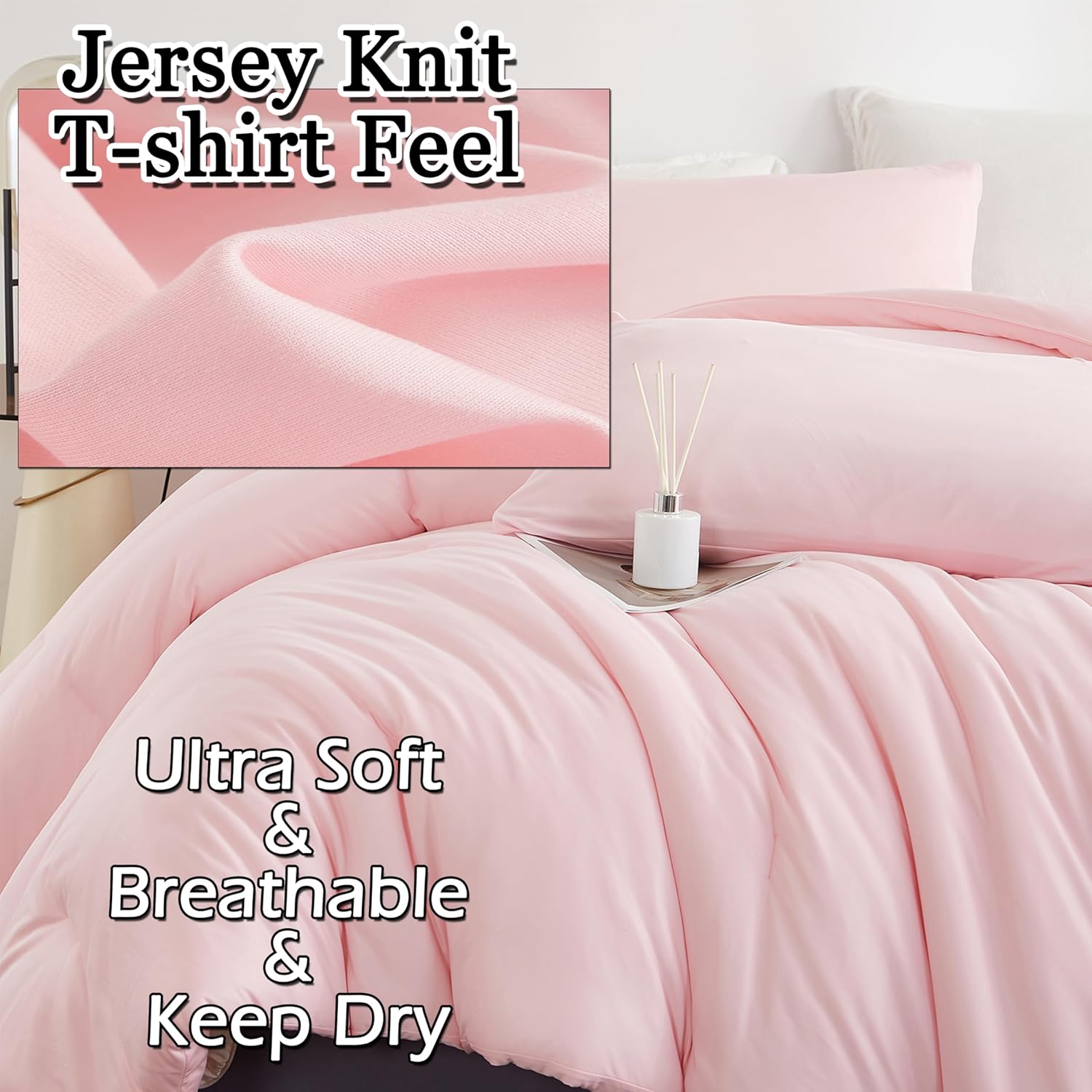 MorroMorn Pink Comforter Set Twin, 4 PCS Bed in a Bag for All Season, Pink Bed Set Cloud Comforters, Fitted Sheets, Pillowcases, Soft for Girls Kids Teen Preppy Dorm (Twin/Twin XL)