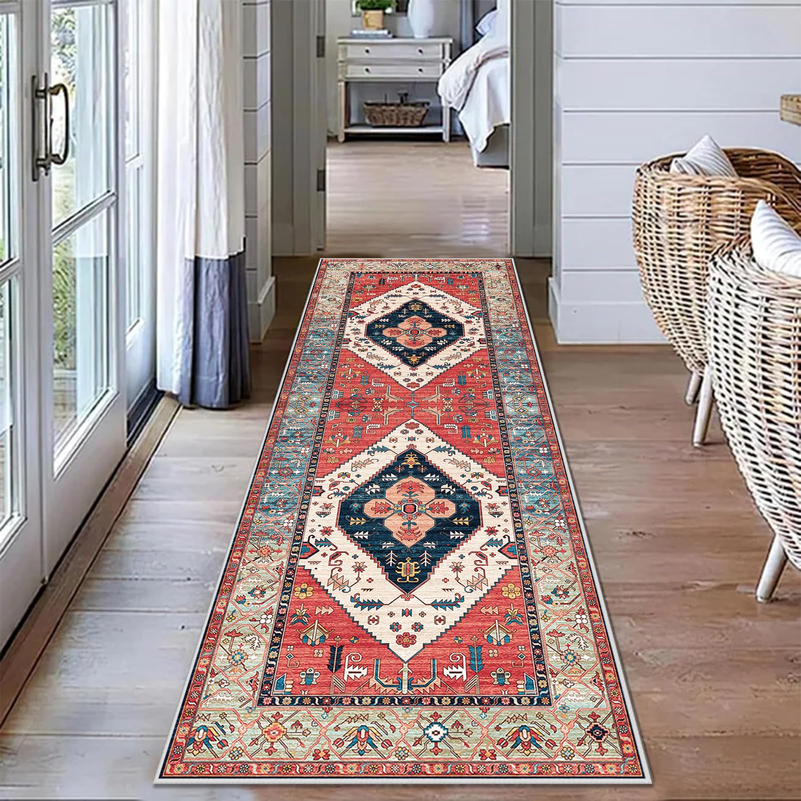 Taxestmy Runner Rugs for Hallway, Washable Rugs for Kitchen, Non-Slip Long Washable Entryway Floor Mats Vintage Area Rugs for Carpet Runners for Kitchen, Laundry, Bedside 90 x 350 cm