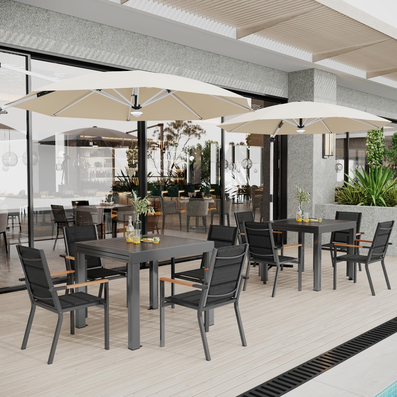 Devoko Ensemble De 2 Chaises De Jardin Exterieur, Chaise De Salle À Manger Empilable en Aluminium, Chaise Fauteuil, pour Le Jardin, La Piscine, La Terrasse, Meubles d'extérieu, Gris Foncé