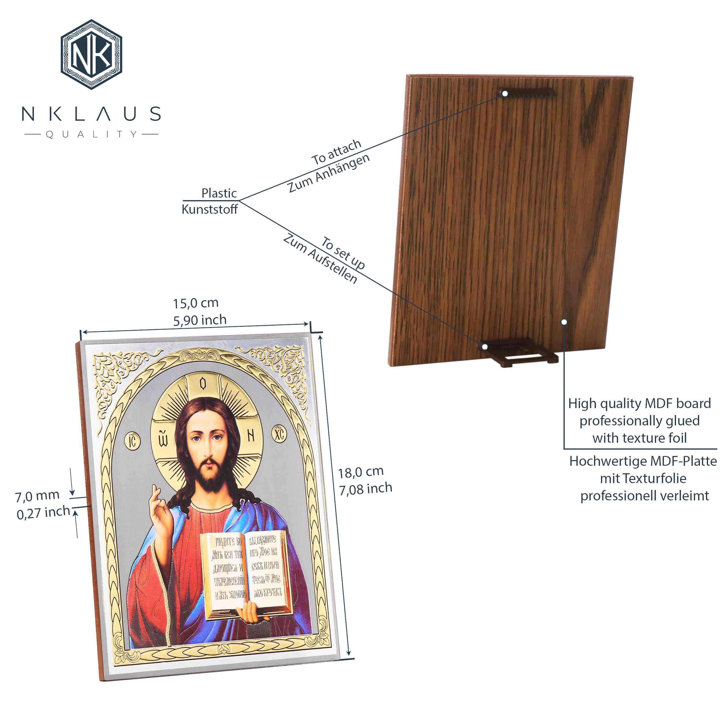 NKlaus - Jesus Christ - Wooden Icon 15 x 18 cm Christian Orthodox - Religious Blessing 16586 - Image 2