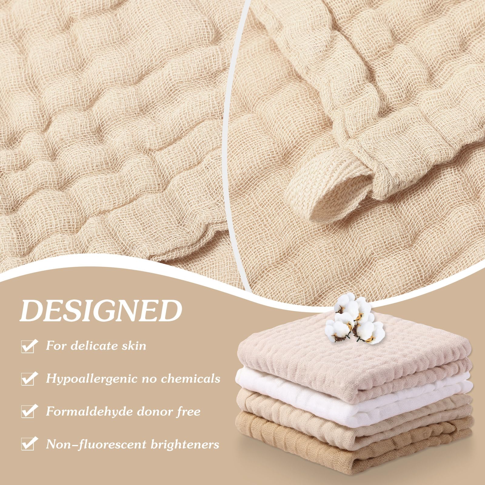 SmoothNovelty 8 paños para bebé recién nacido de 12 x 12 pulgadas, toallas faciales de muselina de algodón absorbentes para piel delicada, tela de muselina suave, reutilizable, regalo de baby shower,