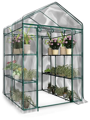 Home-Complete 514537FXW Walk-in Greenhouse-Indoor Outdoor with 8 Sturdy Shelves-Grow Plants, Seedlings, Herbs, or Flowers in Any Season-Gardening Rack, Green - Walk-In