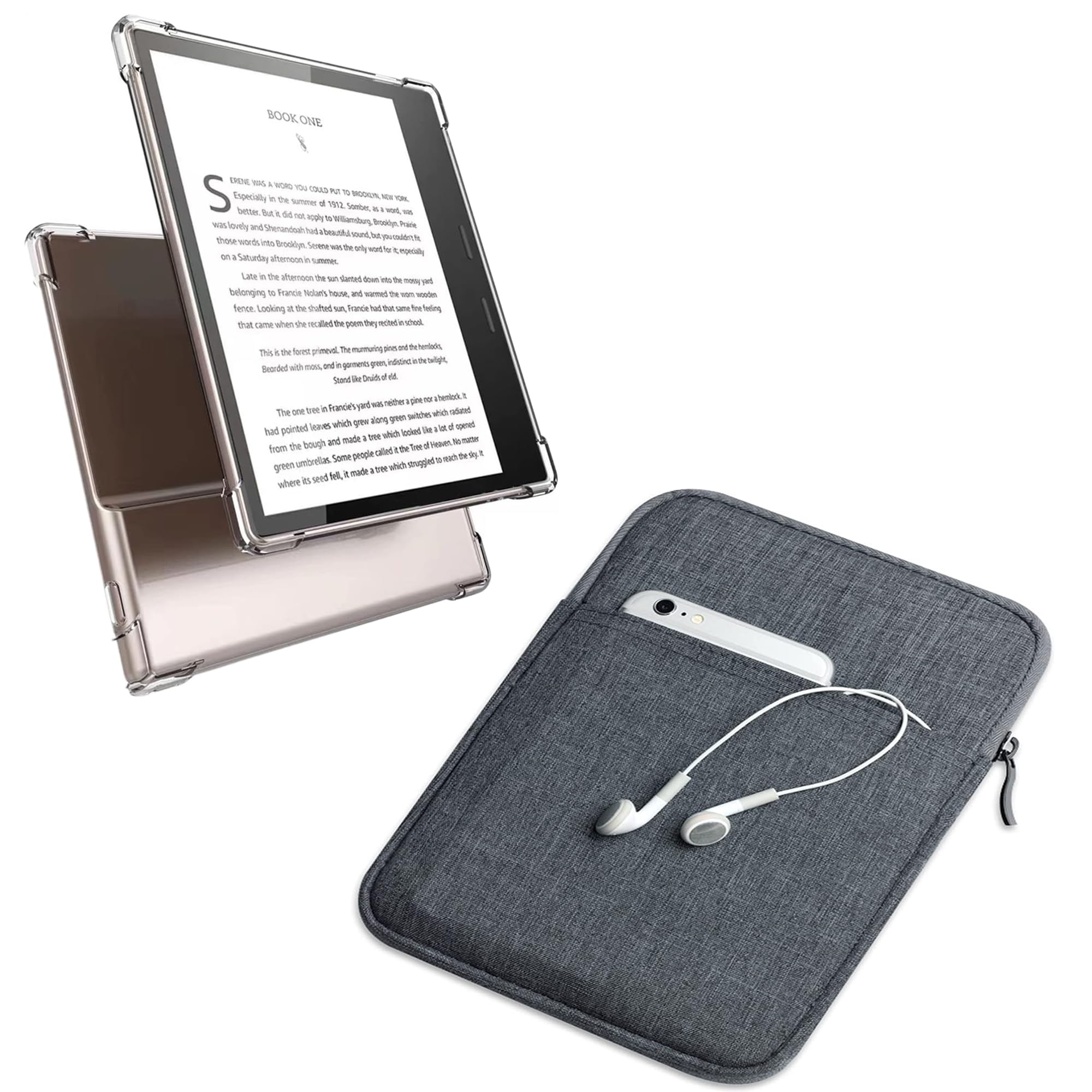 enoxboo Case for 7" Kindle Oasis 10th Generation 2019 and Kindle Oasis 9th Generation E-Reader 2017, Model NO: S8IN4O or CW24WI, 1 Clear TPU Cover and 1 Sleeve Bag