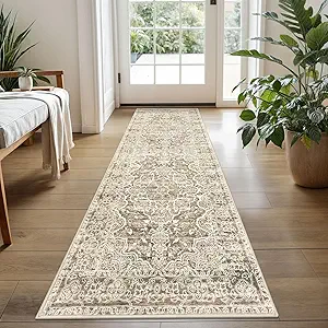 KUTA Vintage Washable Runner Rug, 2x5 Runners Non-Slip Beige Brown 5ft Hallway Kitchen Rugs Ultra Soft Printed Distressed Tribal Farmhouse Carpet for Bedroom Entryway Decor