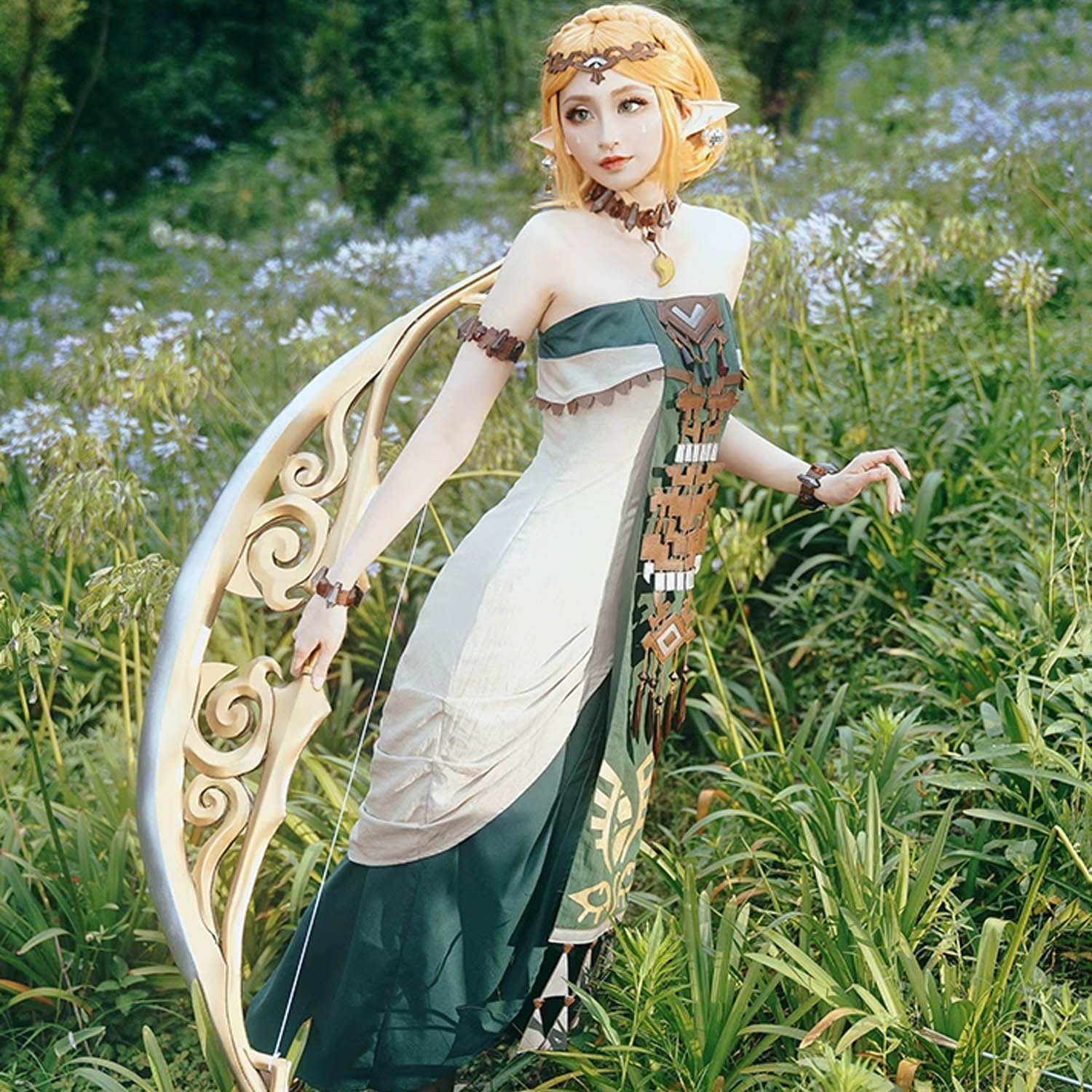 Game Tears of the Kingdom Zelda Cosplay Costume Outfit Green Uniform Dresses  Fake Ear Wig Full Set Halloween Party Dress Up Costume for Women :  Amazon.com.be: Fashion