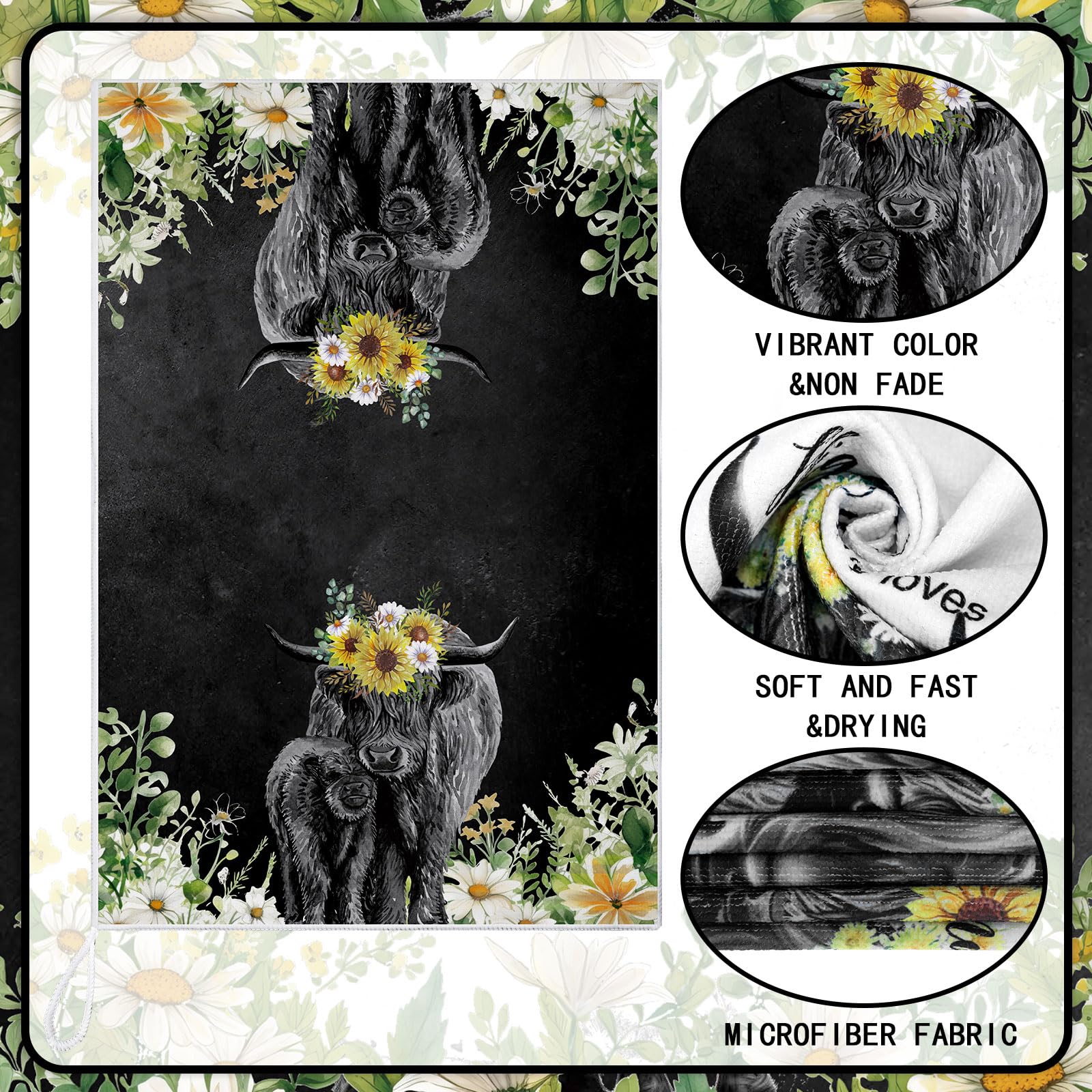 LXXTK Western Cow Kitchen Towels Decorative Set Absorbent