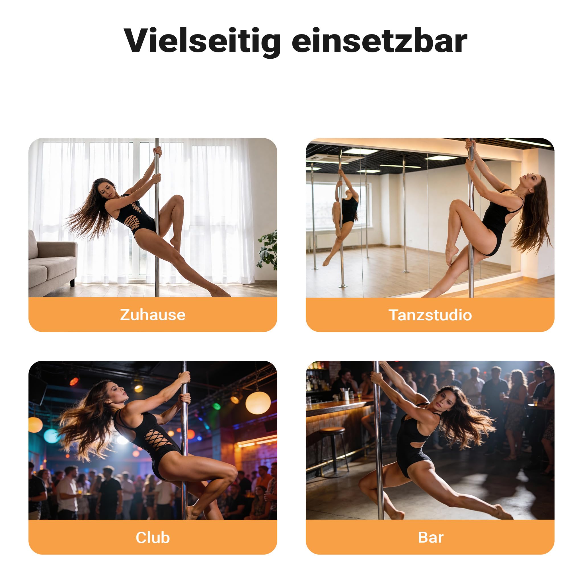 WilTec Pole Dance/Barre de Danse Verticale - Ø 45 mm - Hauteur réglable 2,31-2,74 m - Fabrication en Acier - Montage sans Forage - Entraînement Musculation Sport Endurance GoGo