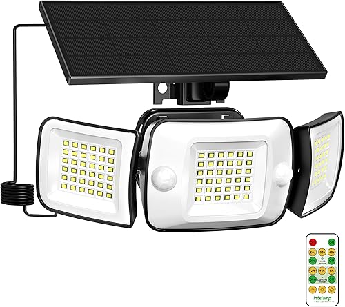 Miniatura 13 de intelamp Luces solares impermeables para exteriores, 6000 mAh, 1200 lúmenes, funciona con energía solar, doble sensor de movimiento, iluminación