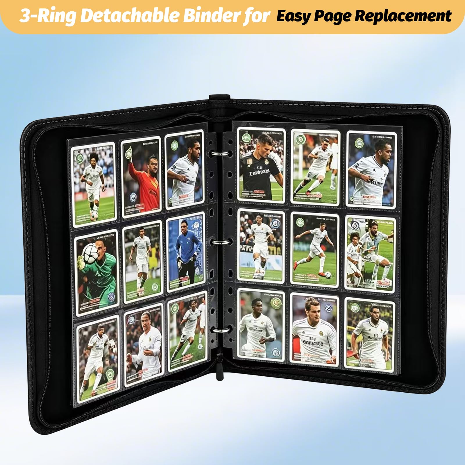 GERMUN 9 Pocket Card Binder, Premium Zip Sammelkarten Binder, 720 Doppelseitige Tasche PU Karten Sammlung Binder, Sammelkarten Album, Kartenordner für MTG, TCG, Sportkarten, Spielkarten (Gold)