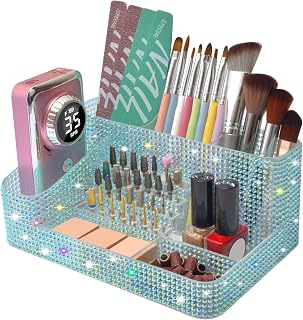 CGBE Nail Drill Holder, 28 Holes Drill Bit Holder for Nails, Professional Nail Tool Organizer, Nail Desk Organizer for Nail Tech, Nail Salon DIY Use - Diamond Blue (Not Including Nail Drill Set)