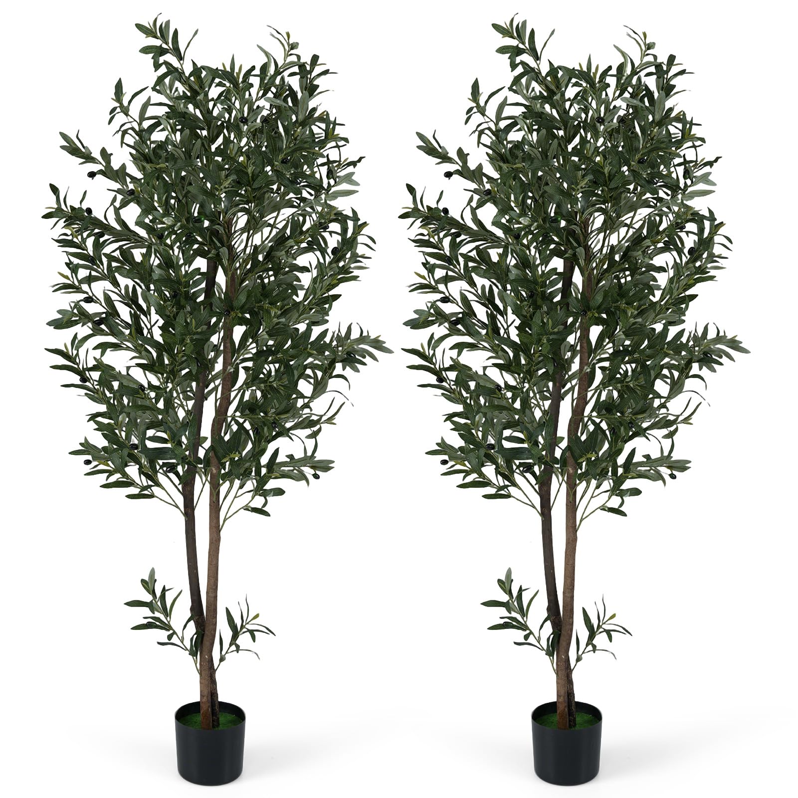 RELAX4LIFE Olivier Artificiel 180 cm, Grande Plantes Artificielle avec Feuilles en Polyester, Tronc Robuste en PE, Fruits et Mousses, Arbre Décoratif en Pot en Ciment pour Maison, Salon, Bureau (2)